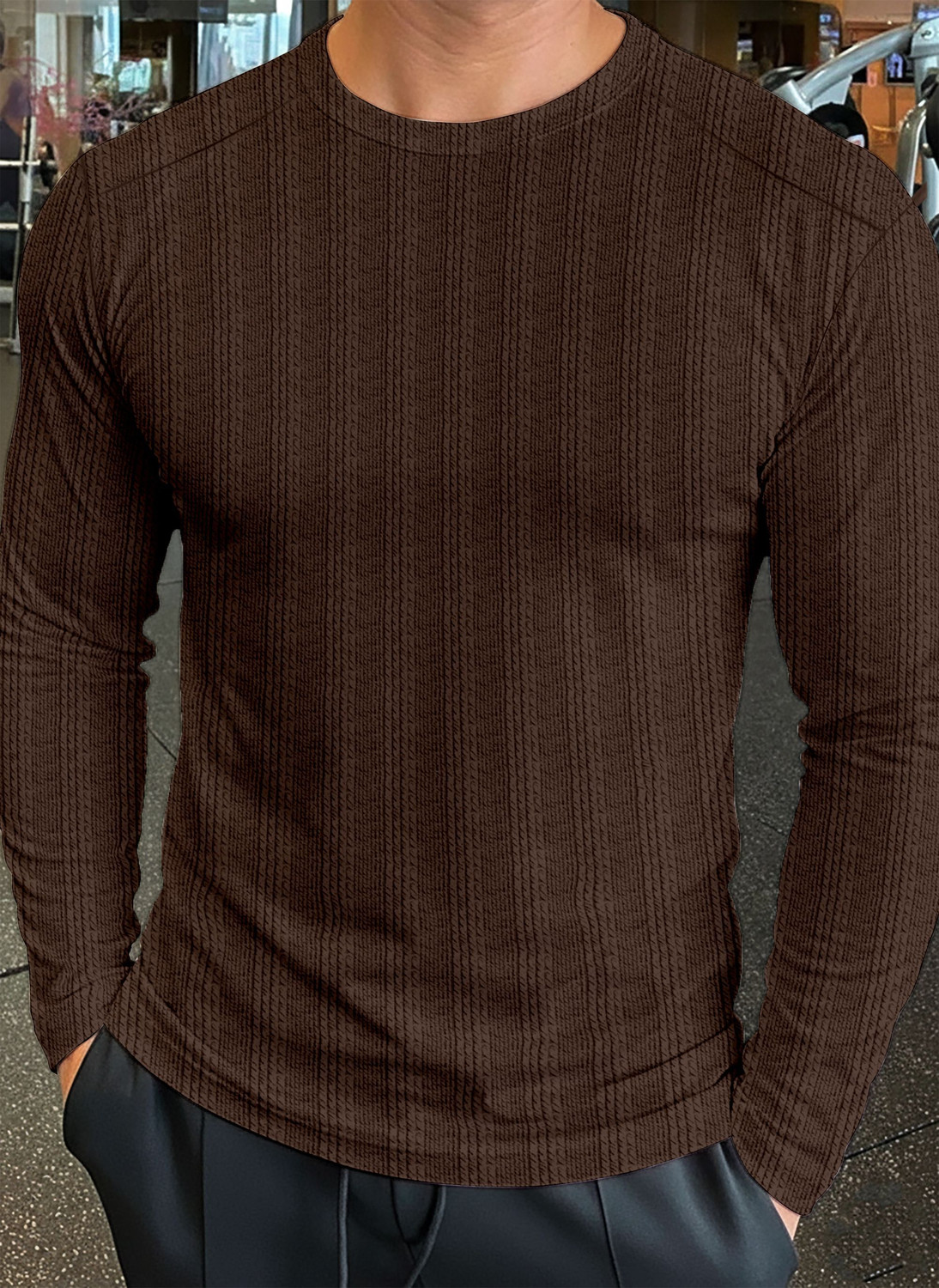 Image of mozero Self Design Men Round Neck Brown T-Shirt