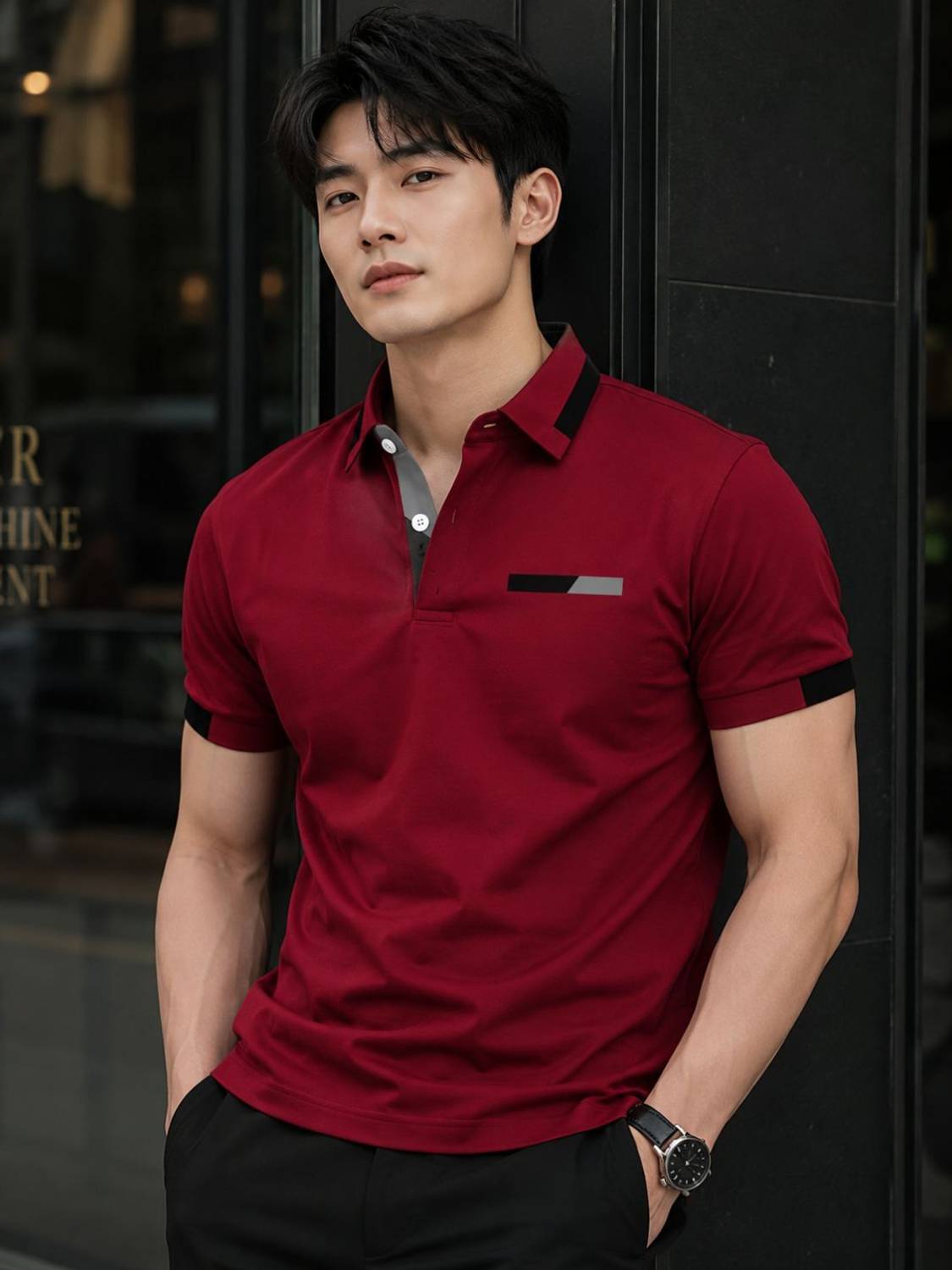 AKWINGS Solid Men Polo Neck Maroon T-Shirt
