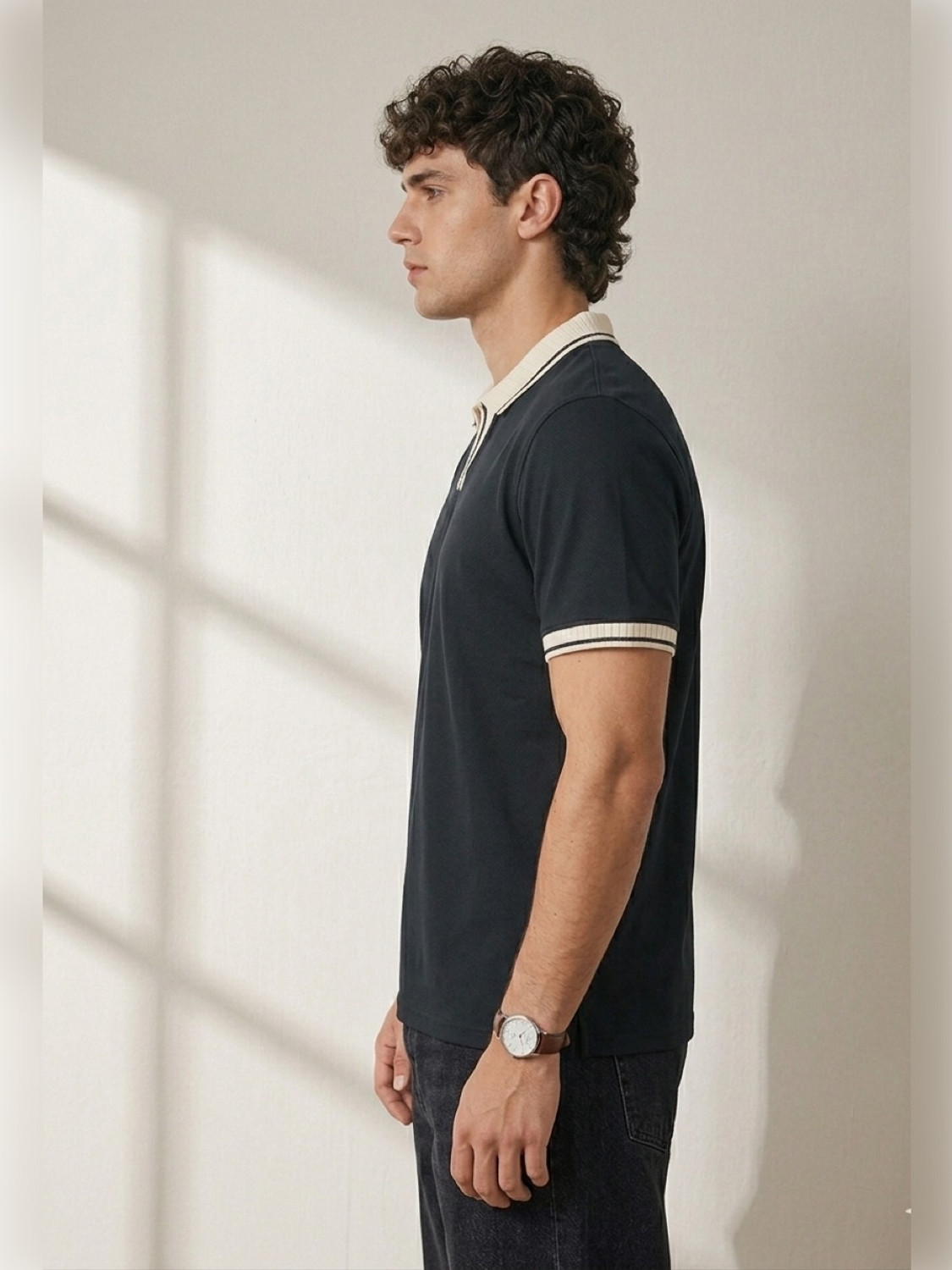 Image of STEVESTATUS Solid Men Polo Neck Grey T-Shirt