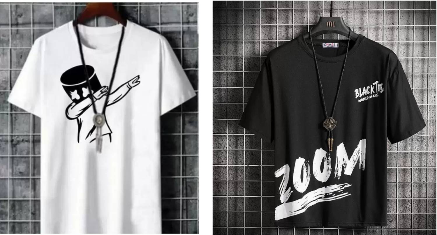 Oishee Graphic Print Men Round Neck White, Black T-Shirt - Buy