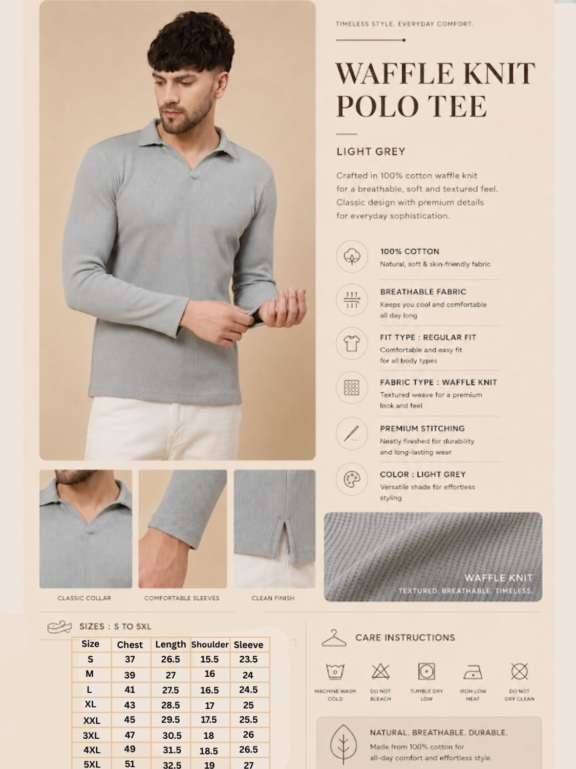 Image of METRONAUT Self Design Men Polo Neck Grey T-Shirt