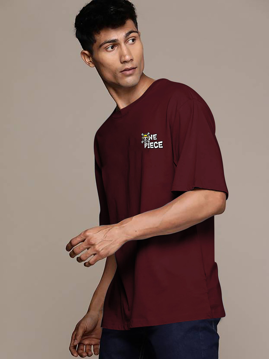 Image of Beaumen Printed Men Round Neck Maroon T-Shirt