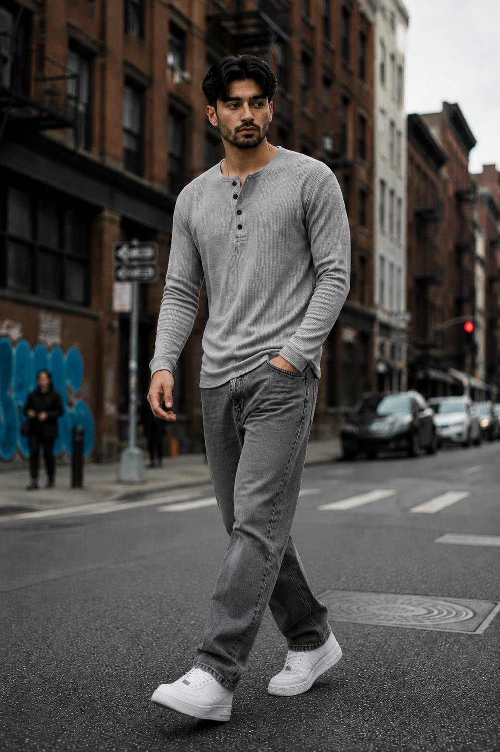 NOOK Men Grey Henley Neck T-Shirt - Image 4
