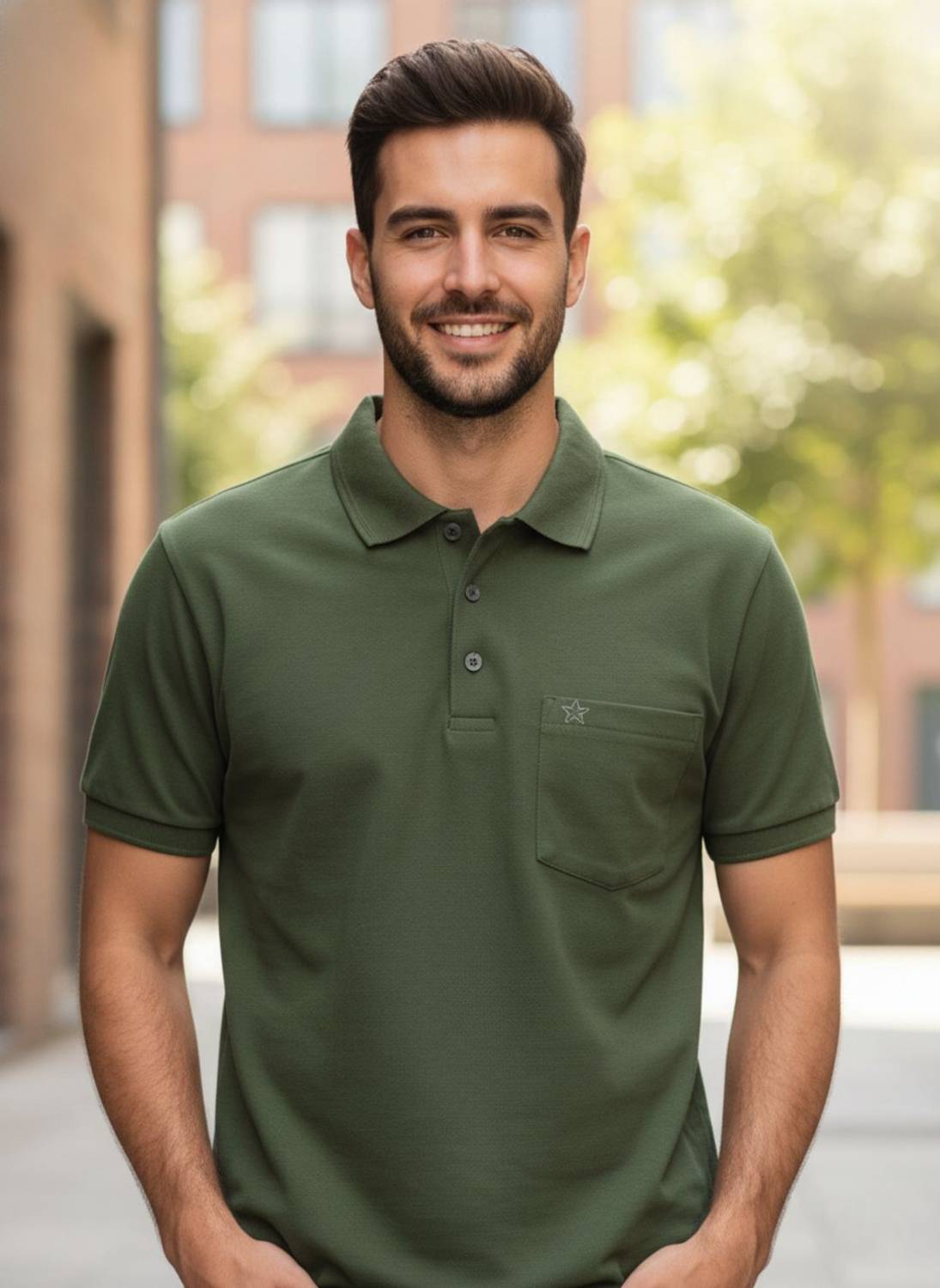 AWIBE Solid Men Polo Neck Green T-Shirt