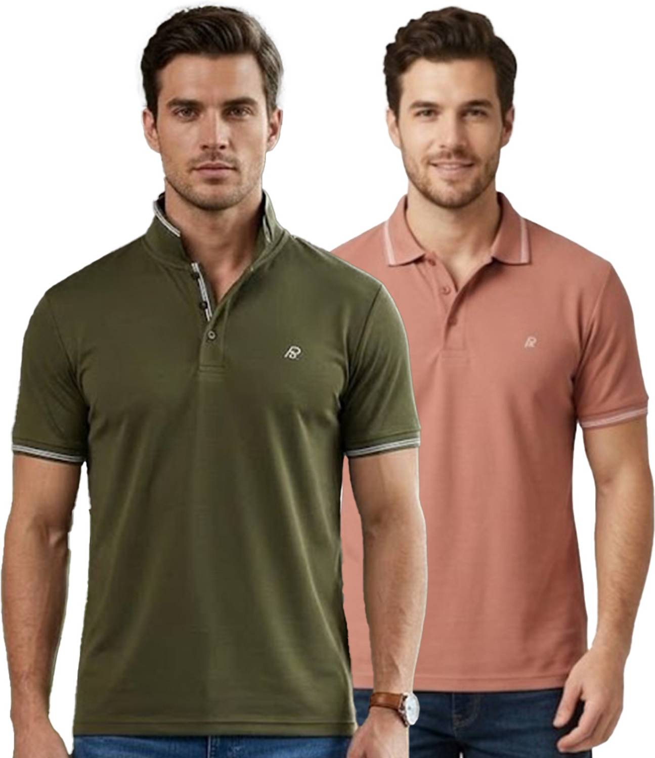 American Pie Pack of 2 Men Solid Polo Neck Polyester Multicolor T