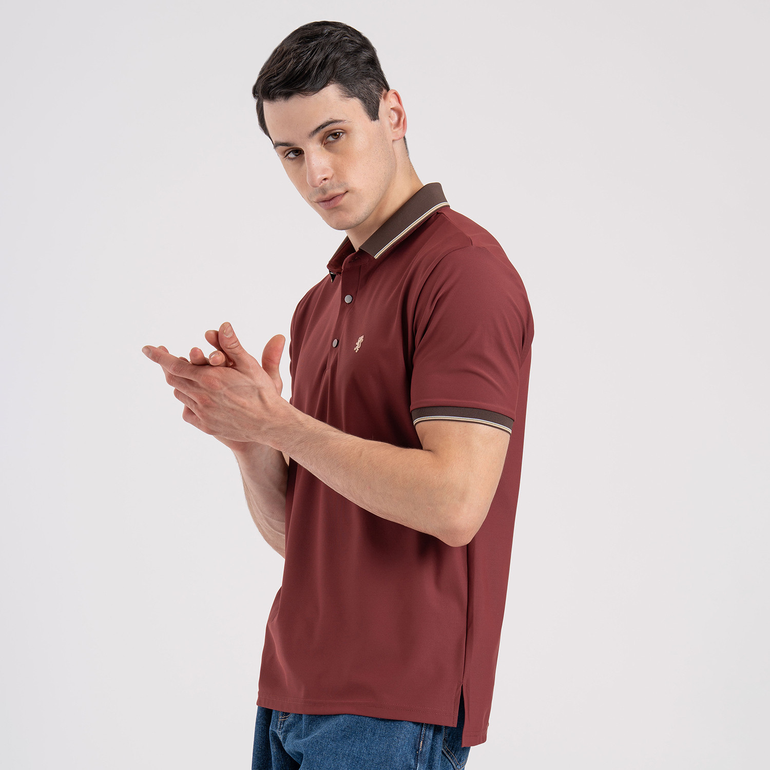 Image of RED TAPE Men Printed Polo Neck Nylon Red T-Shirt