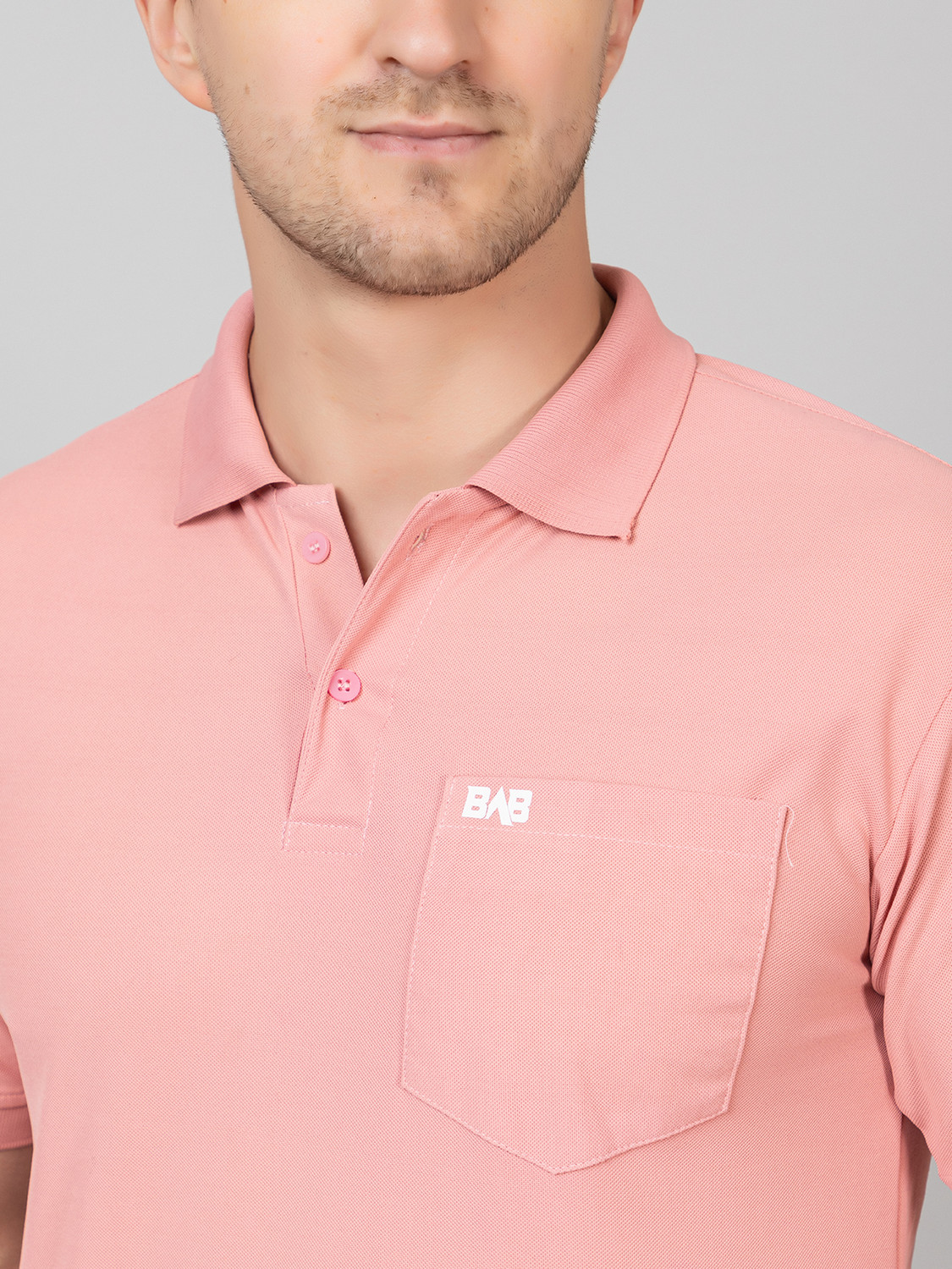 Image of BAB Solid Men Polo Neck Pink T-Shirt
