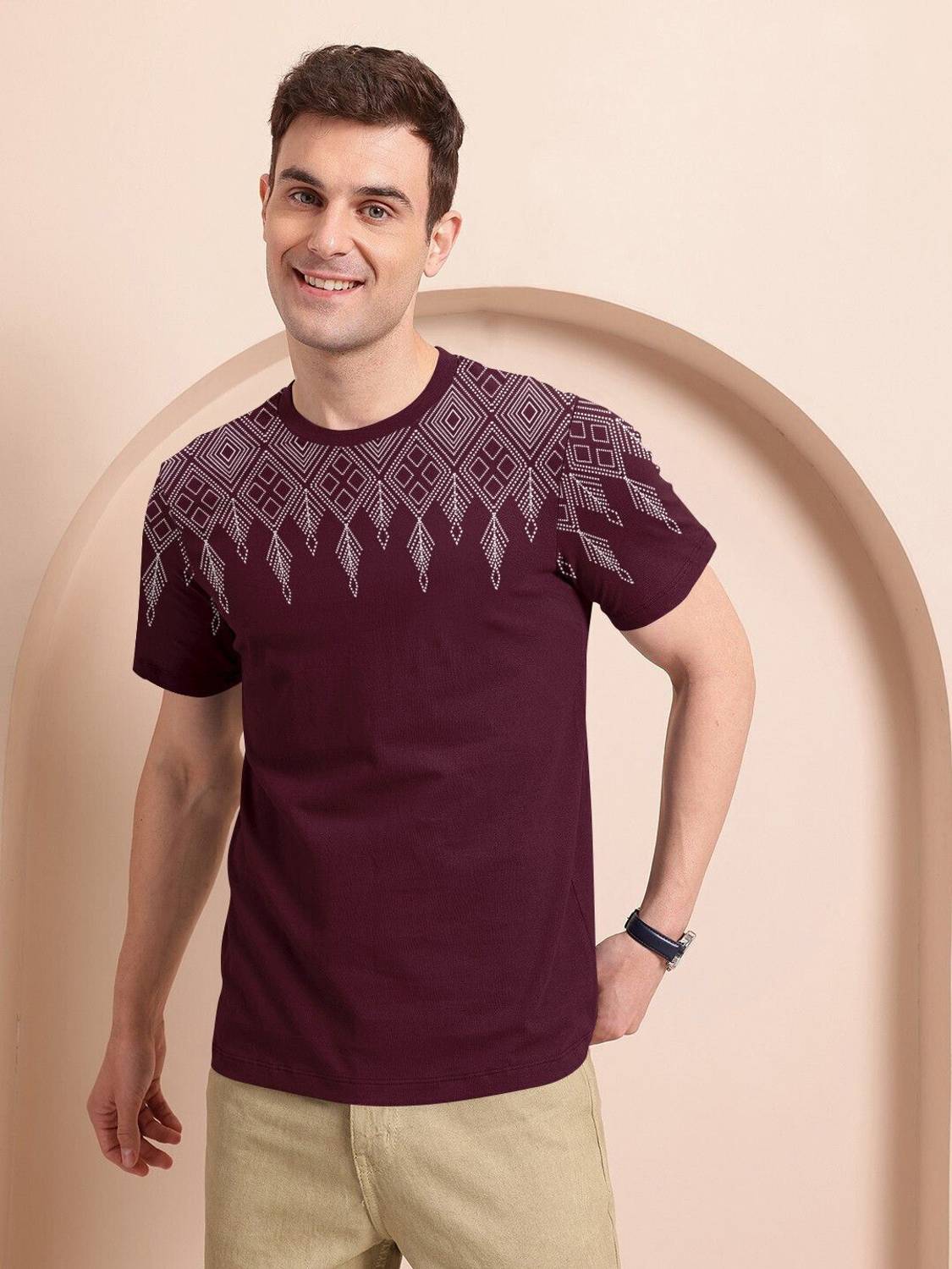 Starvy Printed Men Round Neck Maroon T-Shirt