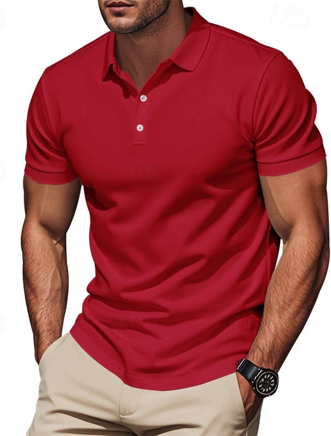 AKASHFASHION Solid Men Polo Neck Red T-Shirt