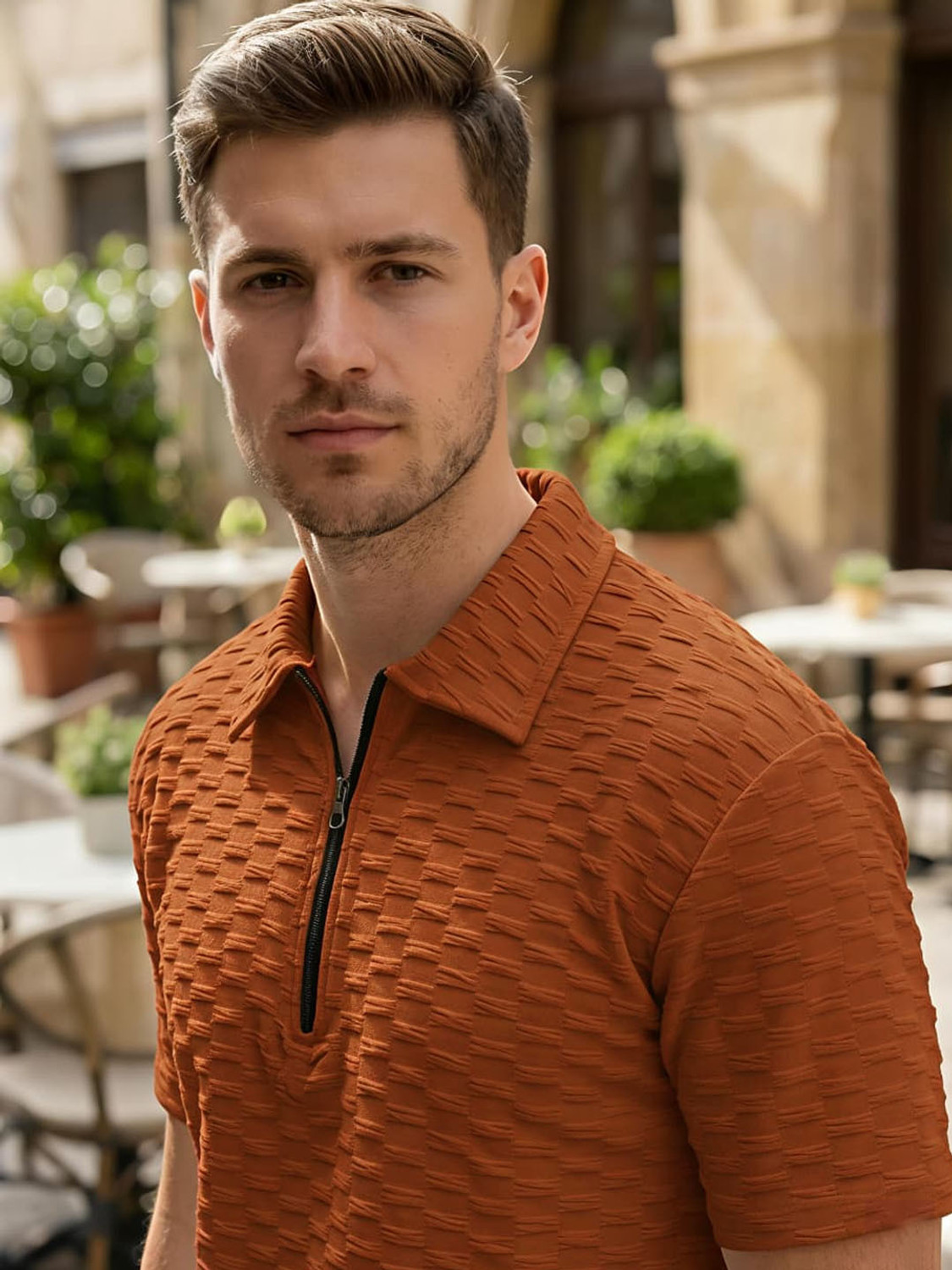 Image of FARROWX Self Design Men Orange T-Shirt