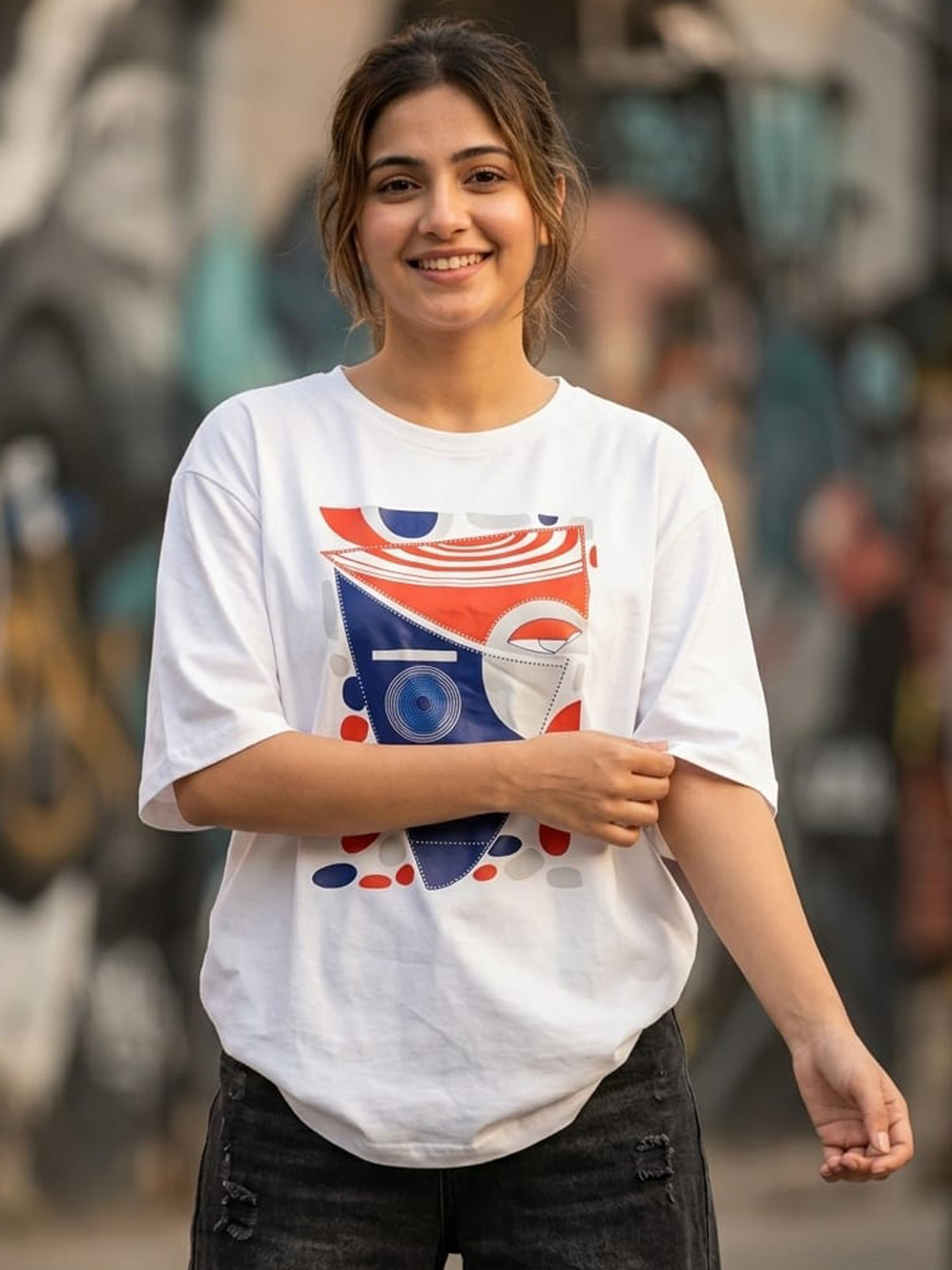 Image of METRONAUT Printed Women Round Neck White T-Shirt