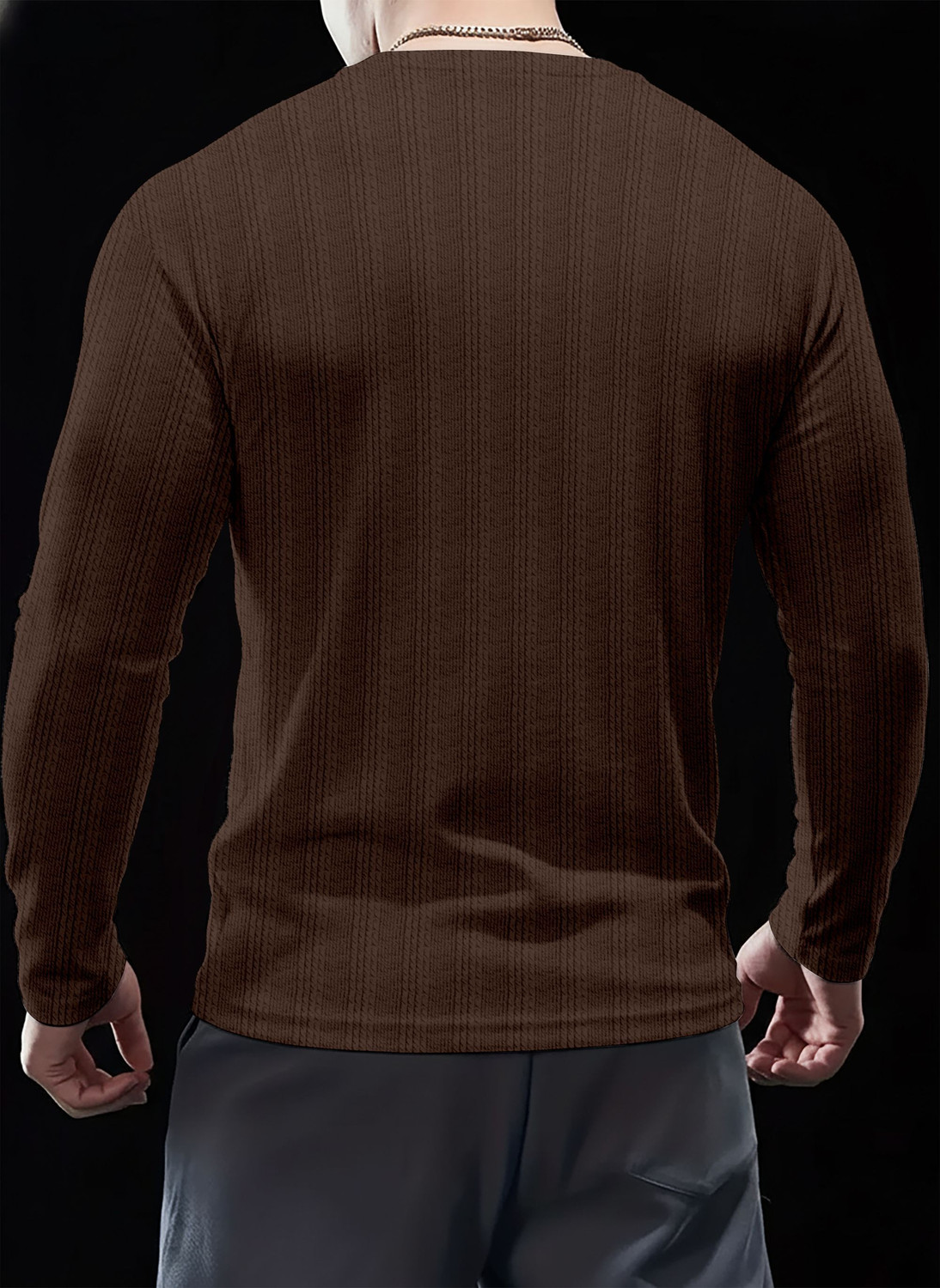 Image of mozero Self Design Men Round Neck Brown T-Shirt