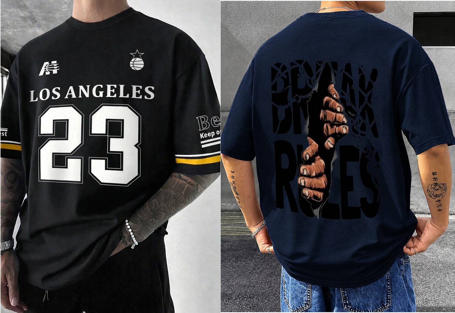MUNNKEY Printed Men Round Neck Black T-Shirt Pack of 2