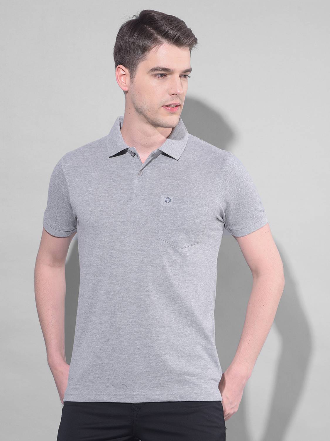 Dollar Men Solid Polo Neck Cotton Blend Grey T-Shirt