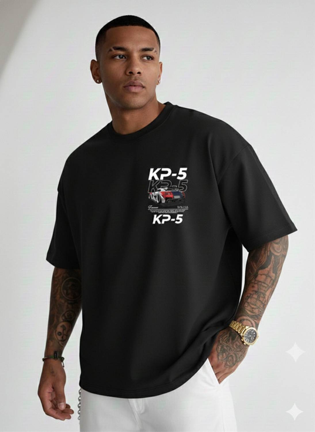 Men Self Design Round Neck Cotton Blend Black T-Shirt - Image 2