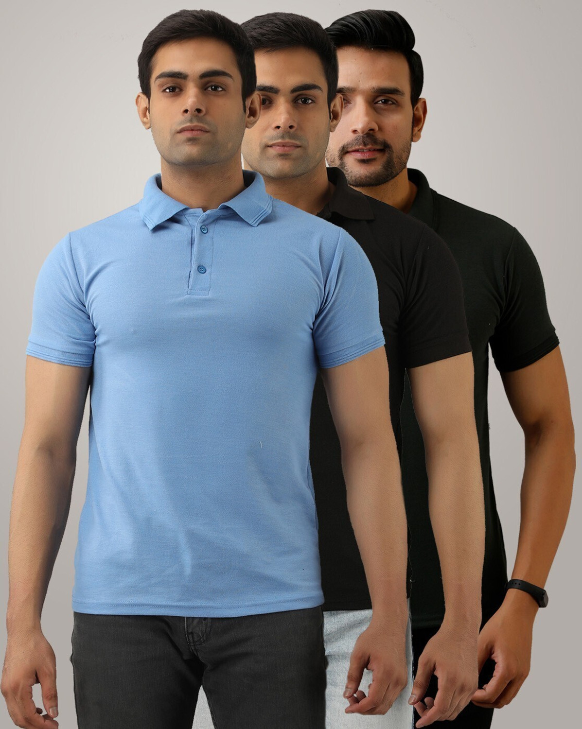 Image of ACENTEO Solid Men Polo Neck Multicolor T-Shirt
