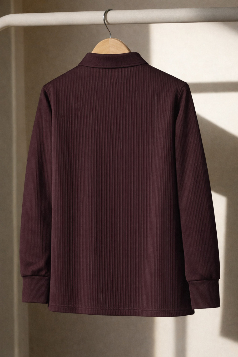 Image of MACK JONNEY Striped Men Polo Neck Maroon T-Shirt