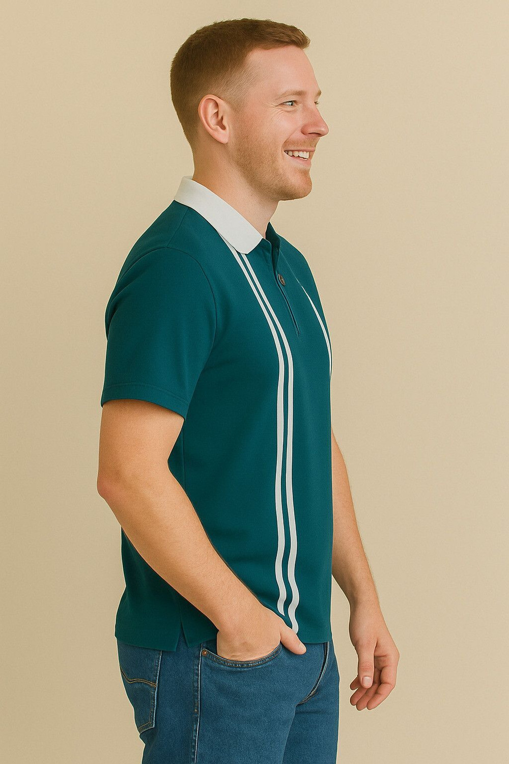 Image of Try This Striped Men Polo Neck Green T-Shirt
