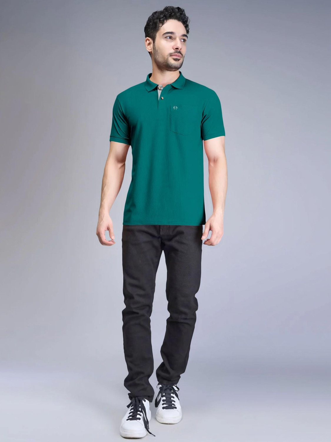 Image of Triptee Solid Men Polo Neck Green T-Shirt