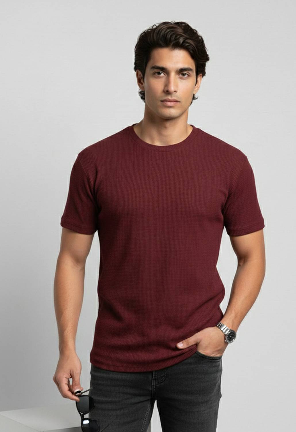 METRONAUT Self Design Men Round Neck Polyester Maroon T-Shirt