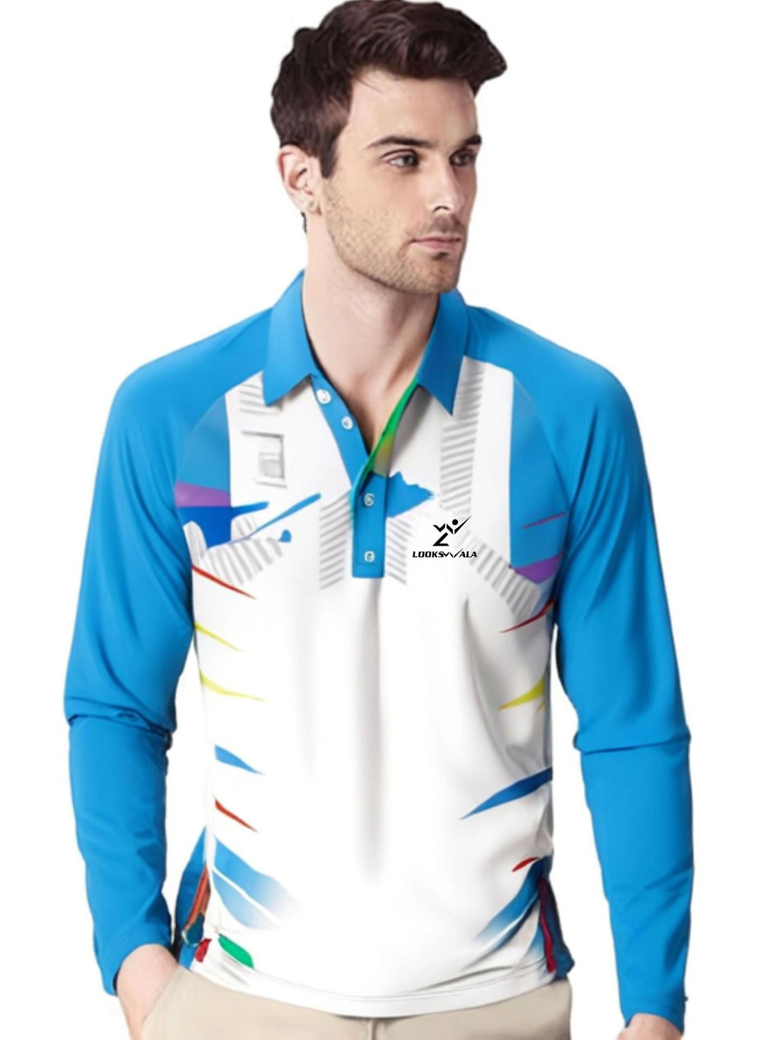 Image of lookswala Printed Men Polo Neck Multicolor T-Shirt