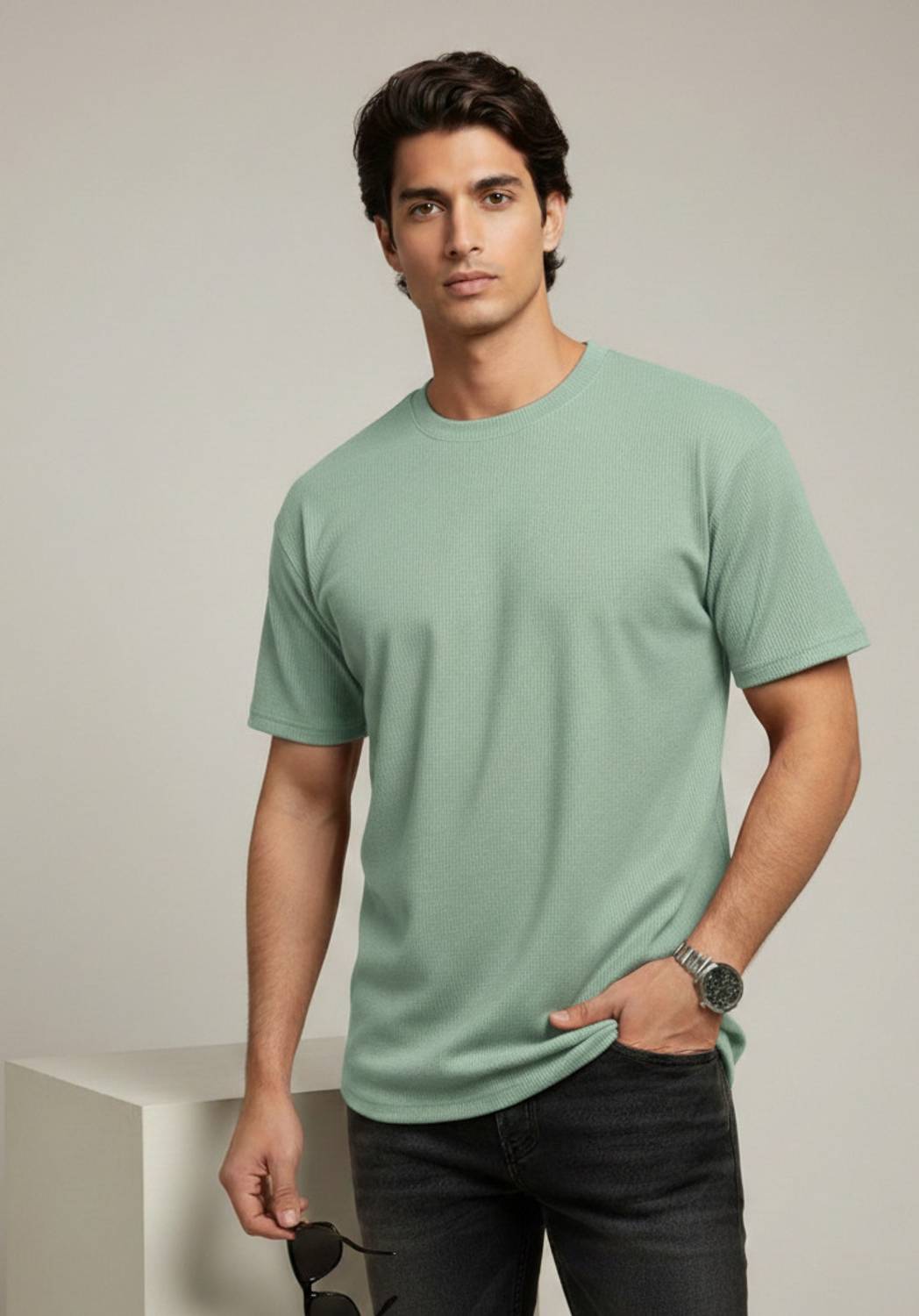 METRONAUT Self Design Men Round Neck Polyester Light Green T-Shir