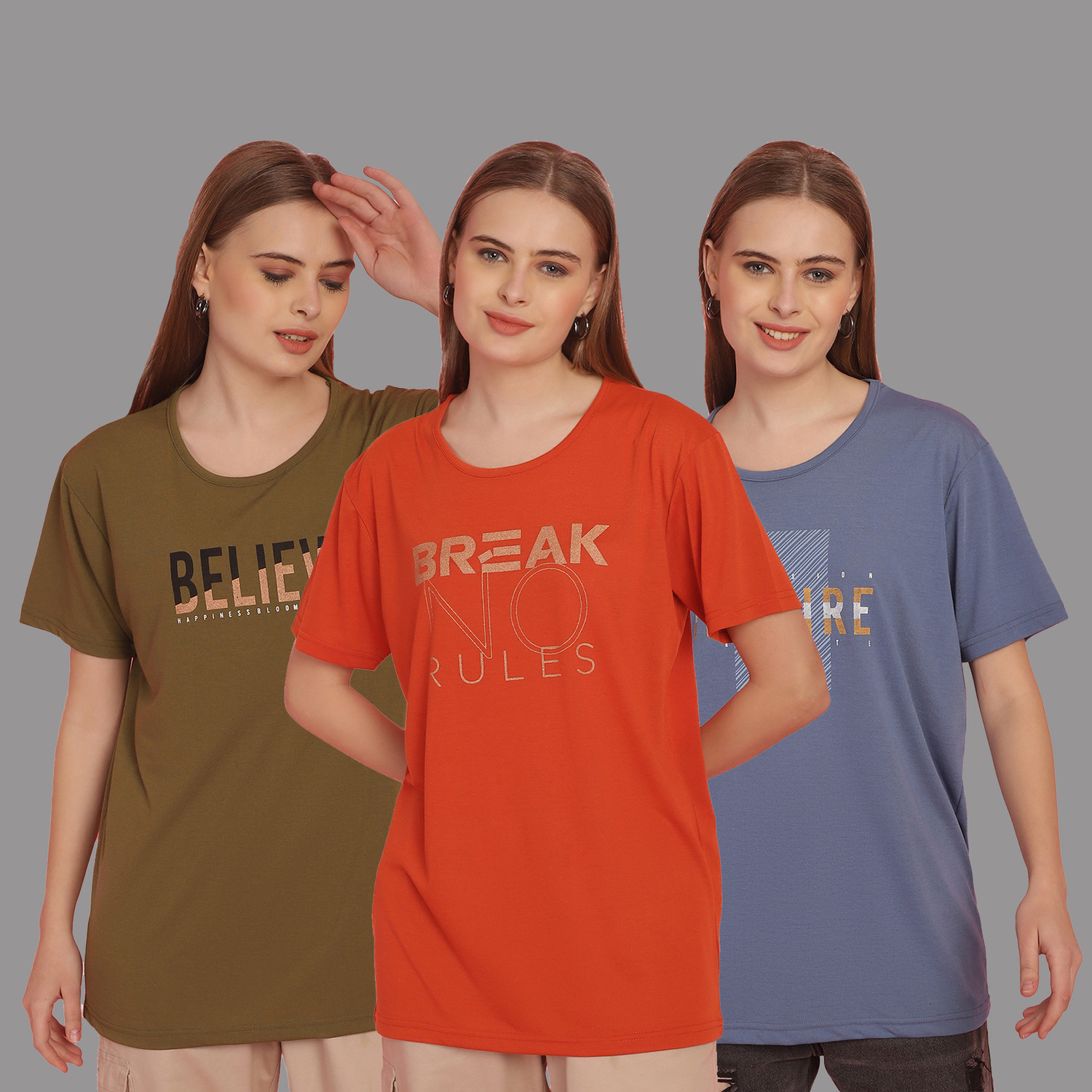 Image of MACK JONNEY Printed Women Round Neck Multicolor T-Shirt