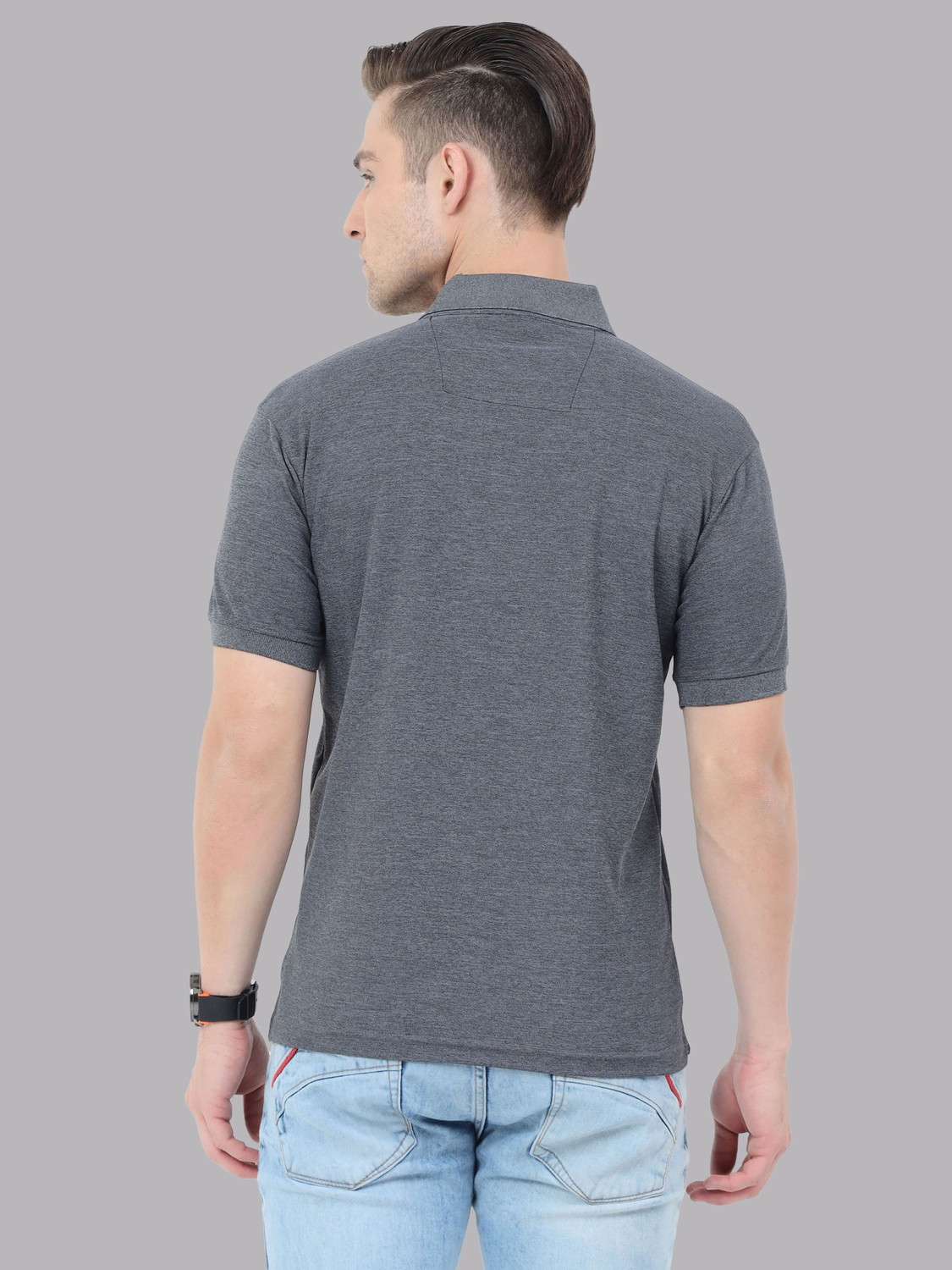 Image of VROJASS Solid Men Polo Neck Grey T-Shirt