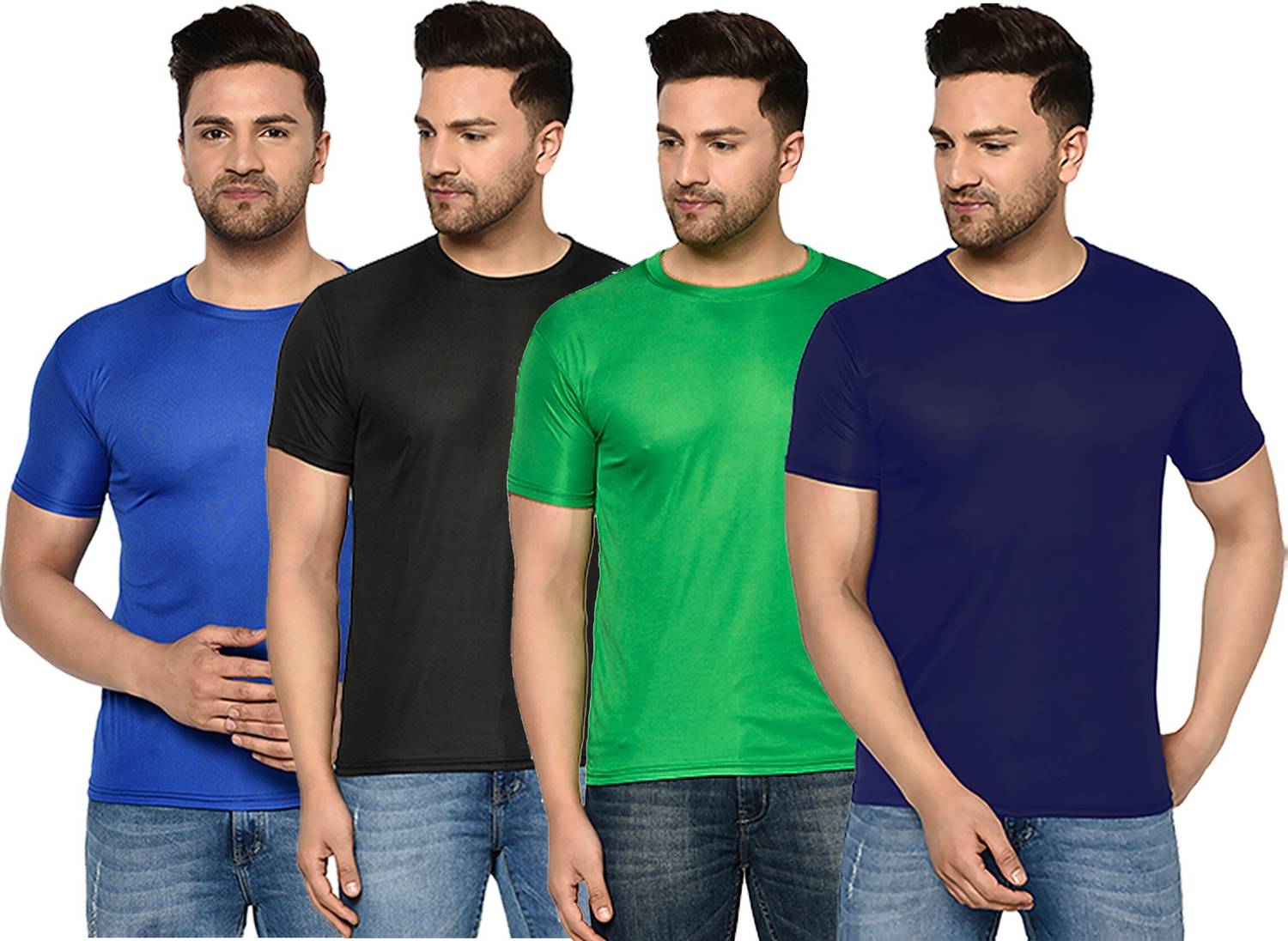 InkTees Pack of 4 Men Solid Round Neck Polyester Multicolor T-Shi