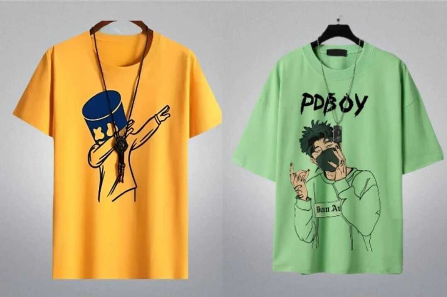Image of Clothy Printed Men Green, Yellow T-Shirt