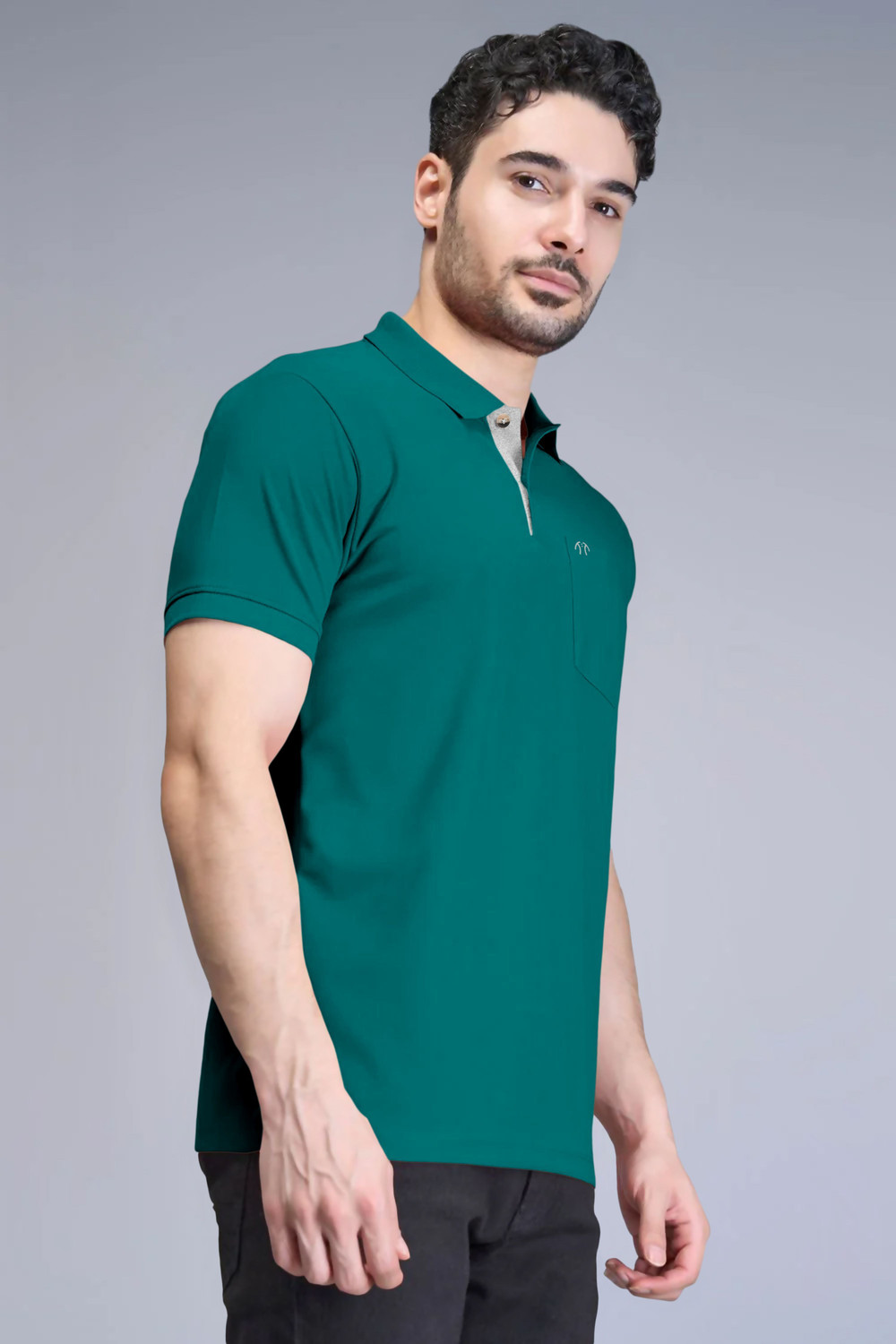 Image of Triptee Solid Men Polo Neck Green T-Shirt