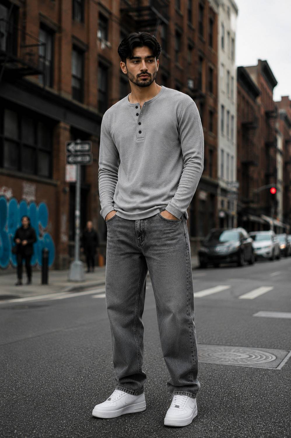 NOOK Men Grey Henley Neck T-Shirt - Image 3