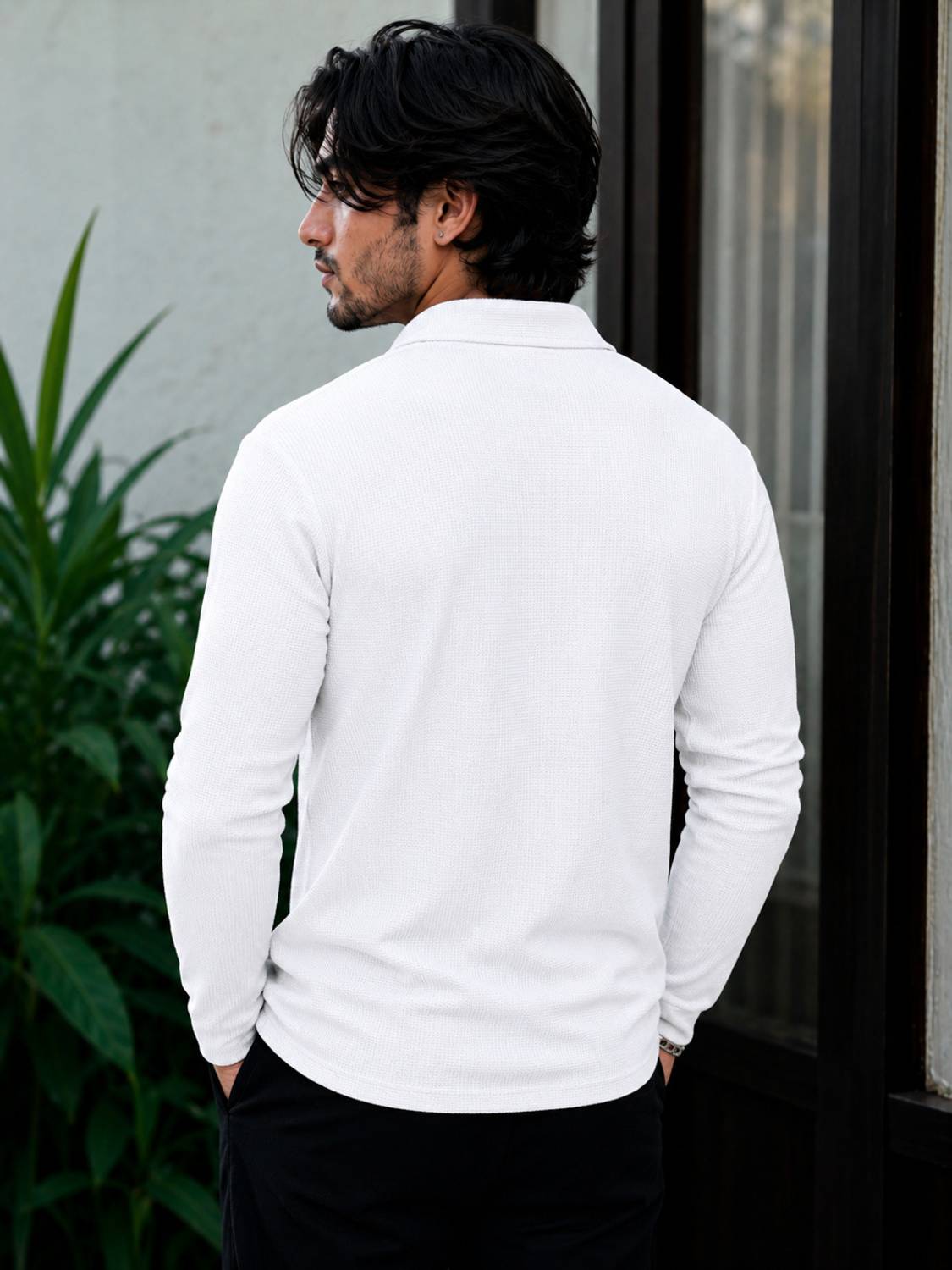 NOOK Solid Men Polo Neck White T-Shirt - Image 2