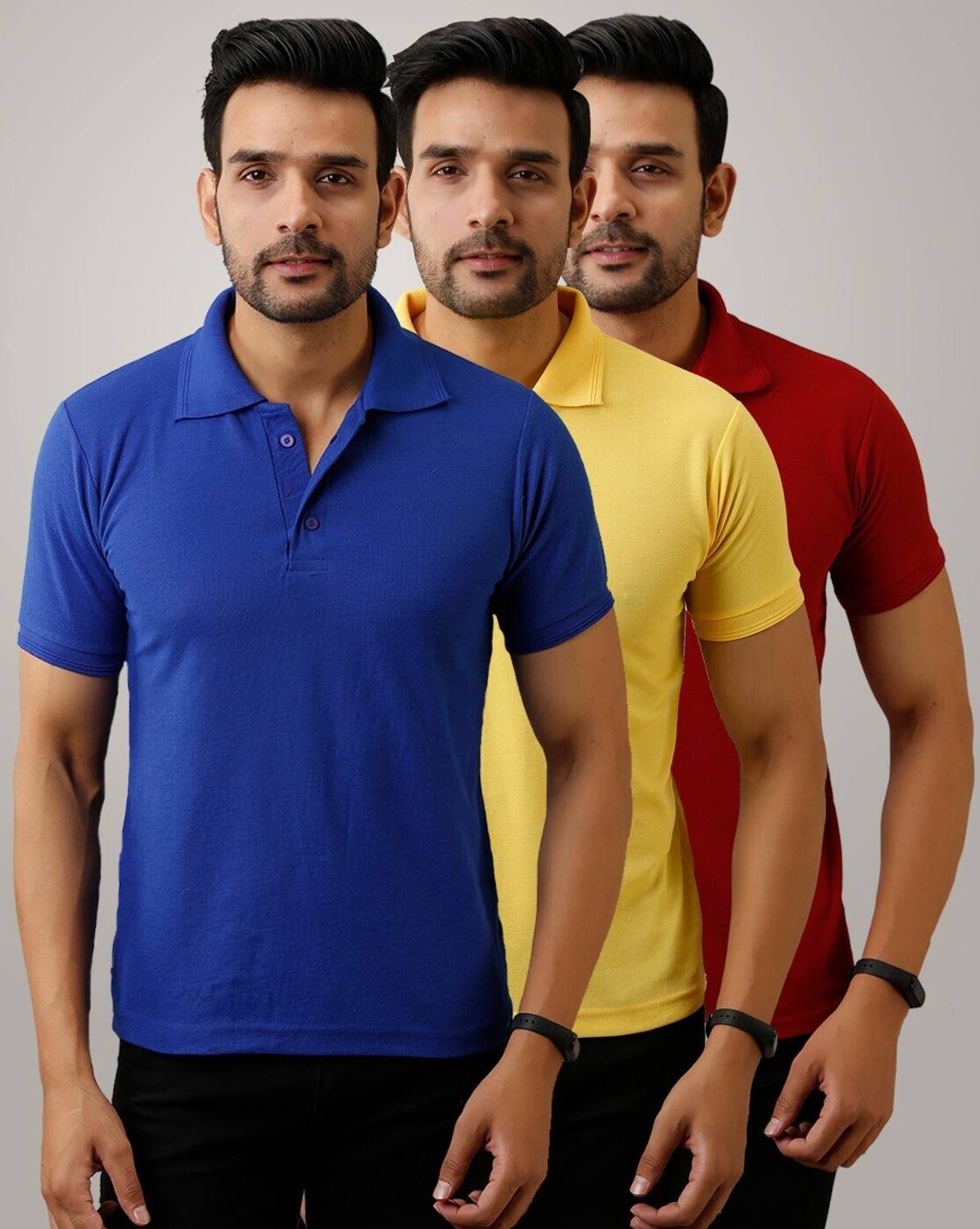 ACENTEO Solid Men Polo Neck Multicolor T-Shirt