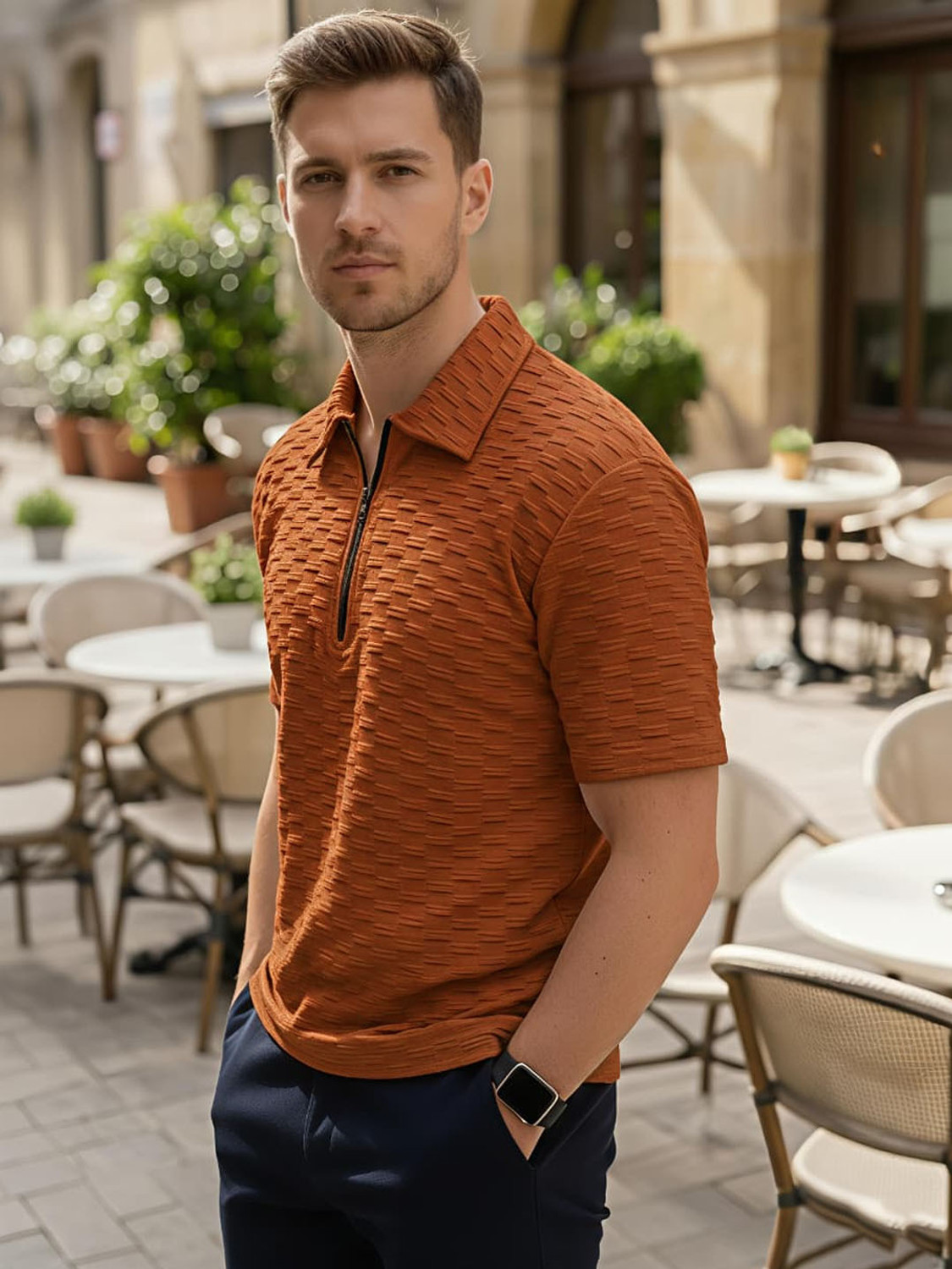 Image of FARROWX Self Design Men Orange T-Shirt