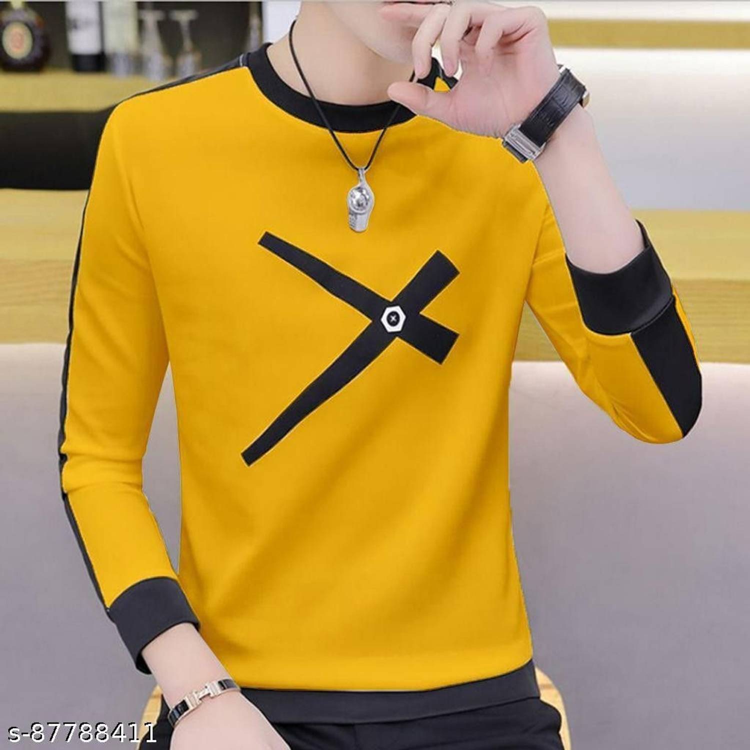 CROSSSTICH Printed Men Round Neck Yellow T-Shirt