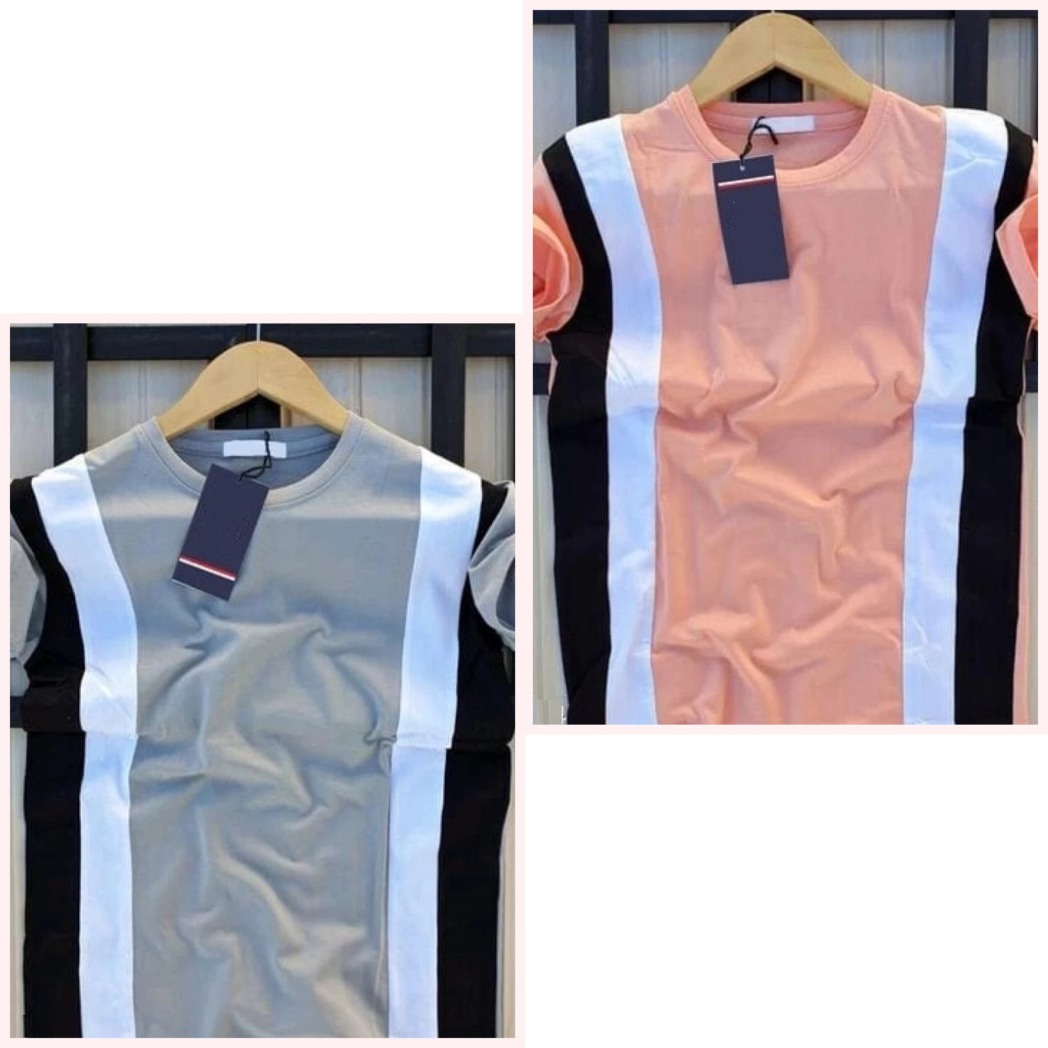 Image of squareretails Striped Men Grey, Pink T-Shirt