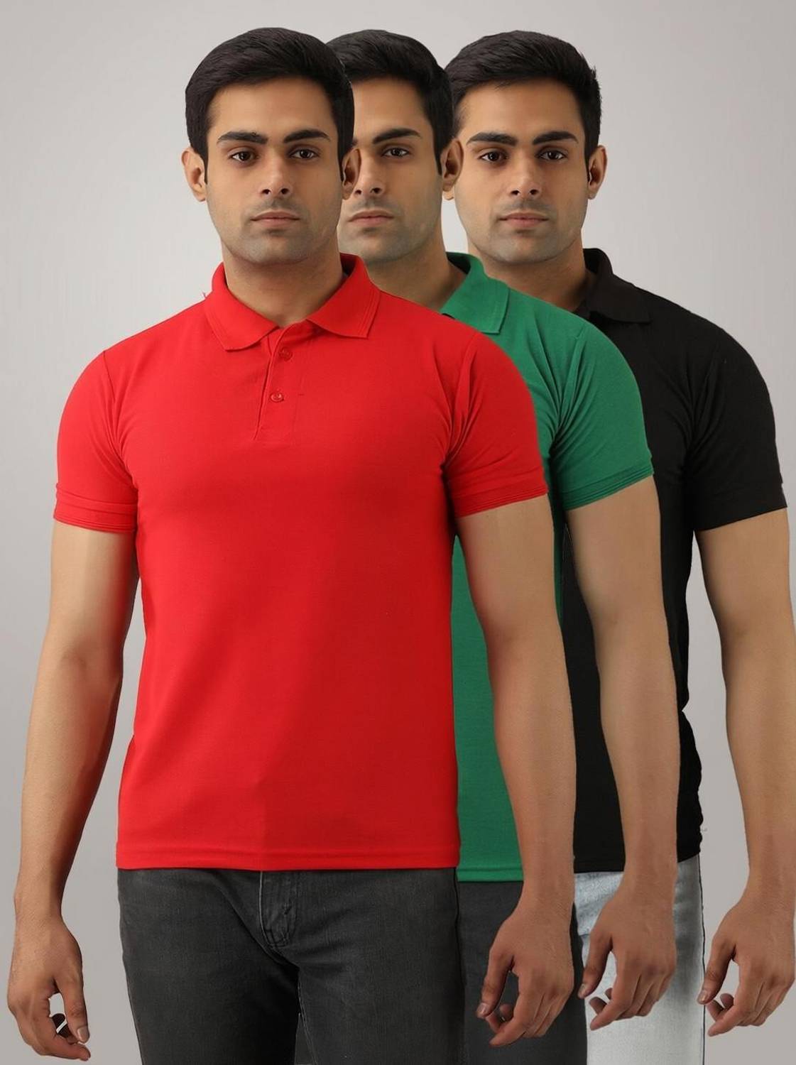 ACENTEO Solid Men Polo Neck Multicolor T-Shirt