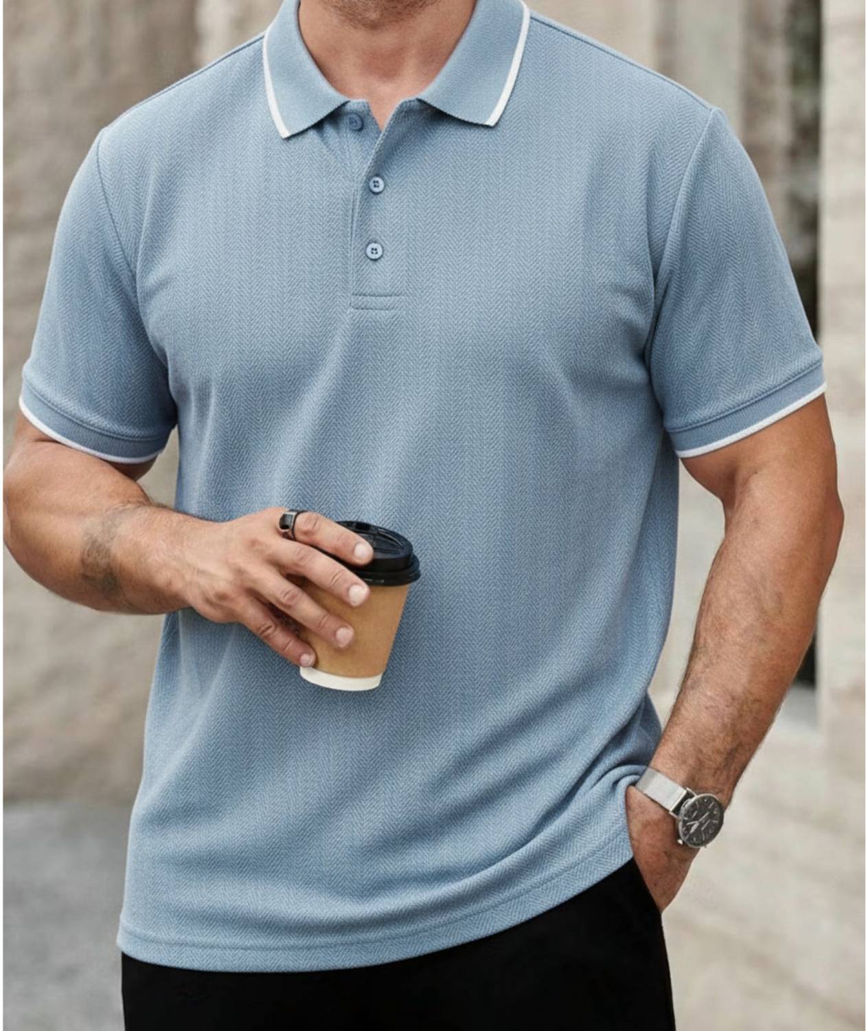 MACK JONNEY Men Blue Polo Neck T-Shirt - Image 2