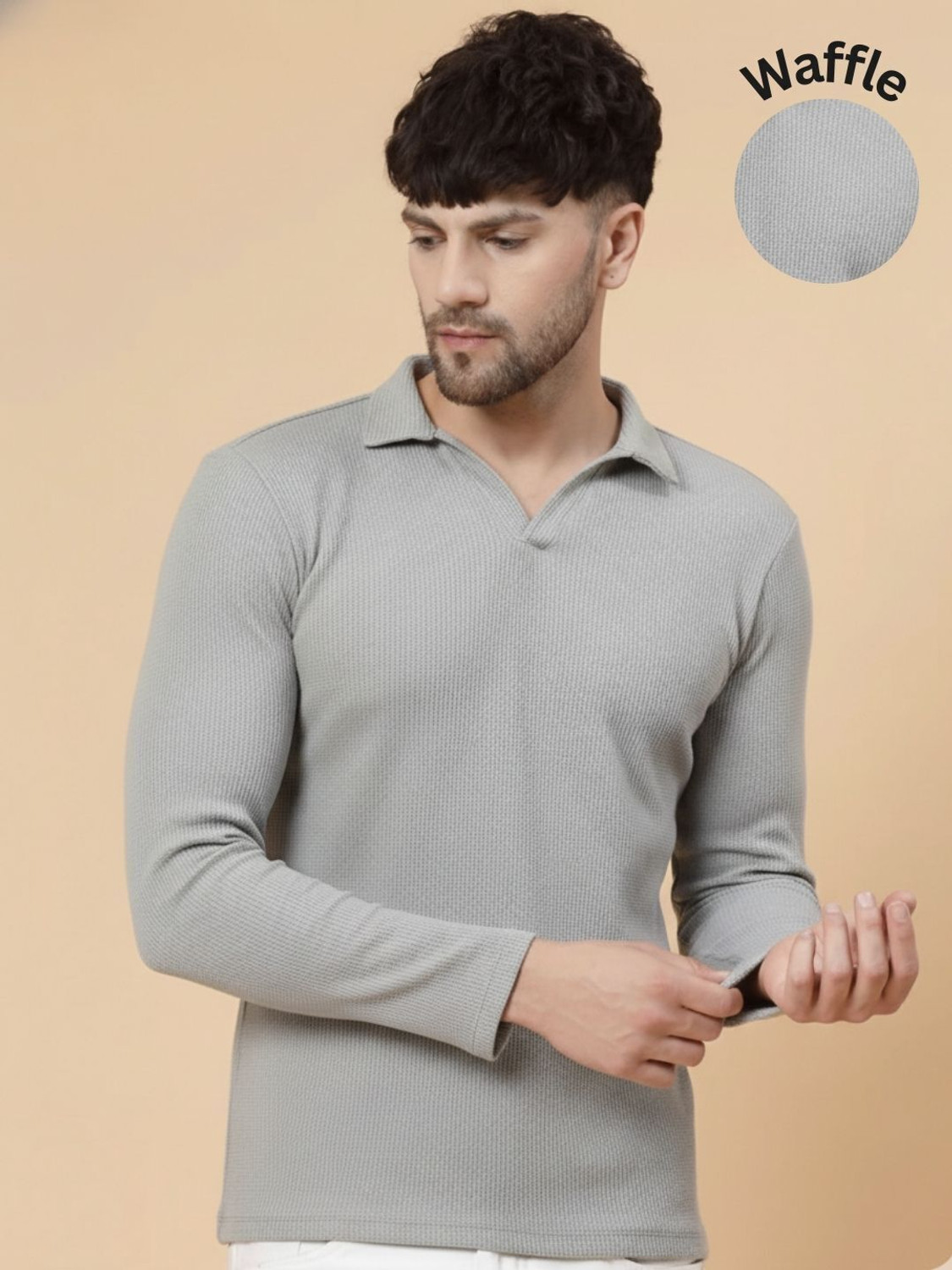 Image of METRONAUT Self Design Men Polo Neck Grey T-Shirt