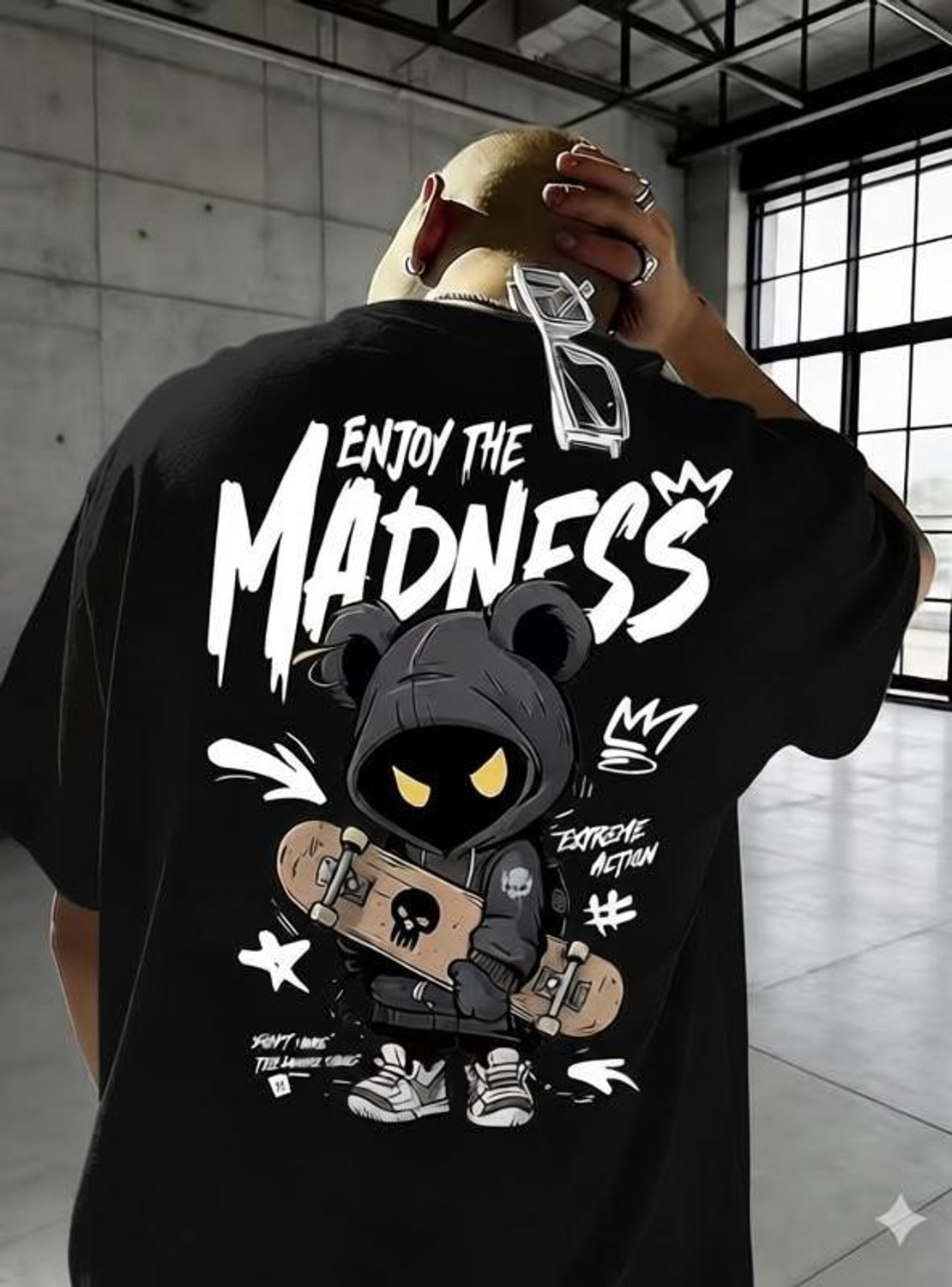 Image of HIPHOPFASHION Self Design Men Round Neck Black T-Shirt