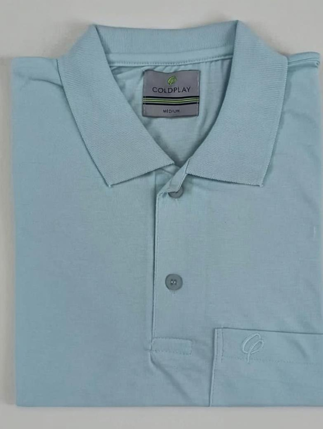 Image of Coldplay Solid Men Polo Neck Blue T-Shirt