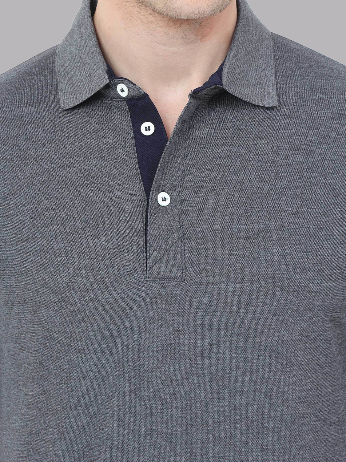 Image of VROJASS Solid Men Polo Neck Grey T-Shirt