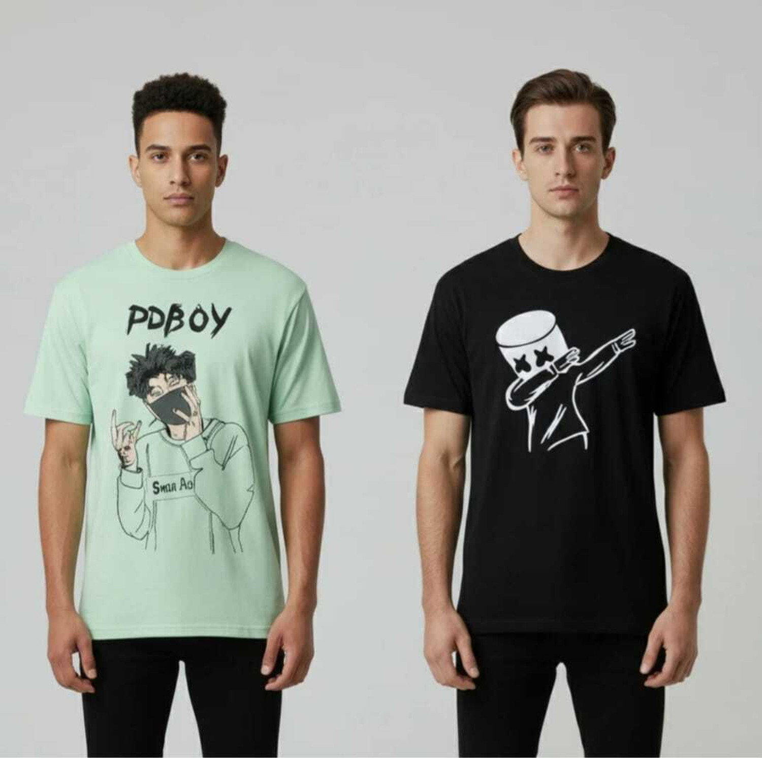 Image of Clothy Printed Men White, Yellow T-Shirt
