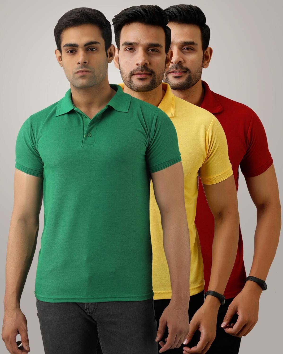 ACENTEO Solid Men Polo Neck Multicolor T-Shirt
