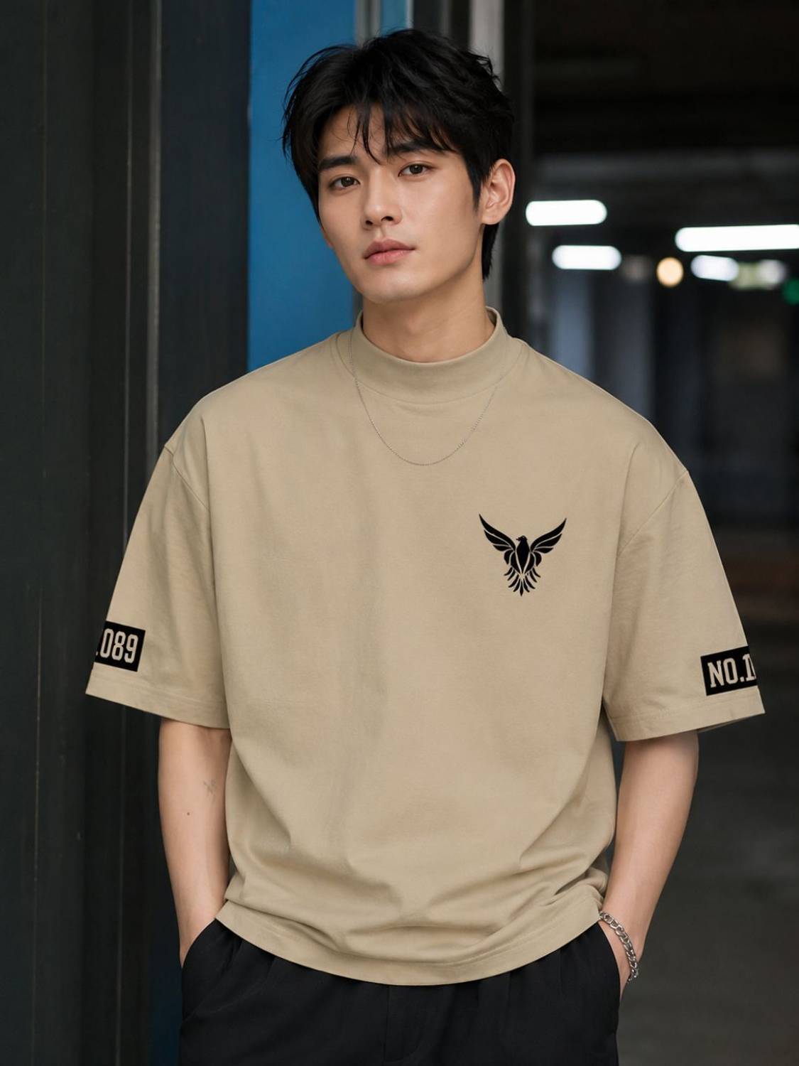 AKWINGS Printed Men Round Neck Beige T-Shirt