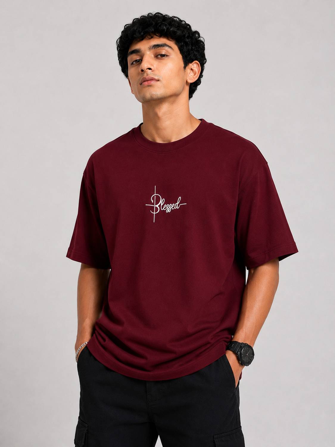 Zain Men Maroon Round Neck T-Shirt - Image 1