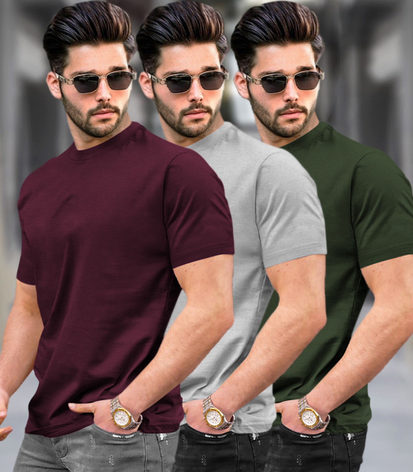 Image of TRIPR Solid Men Multicolor T-Shirt