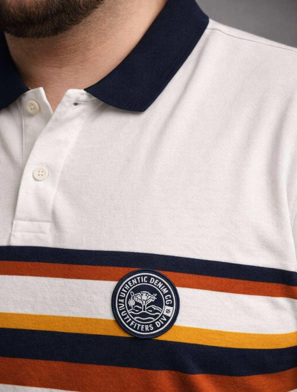 Image of Austivo Striped Men Polo Neck White T-Shirt