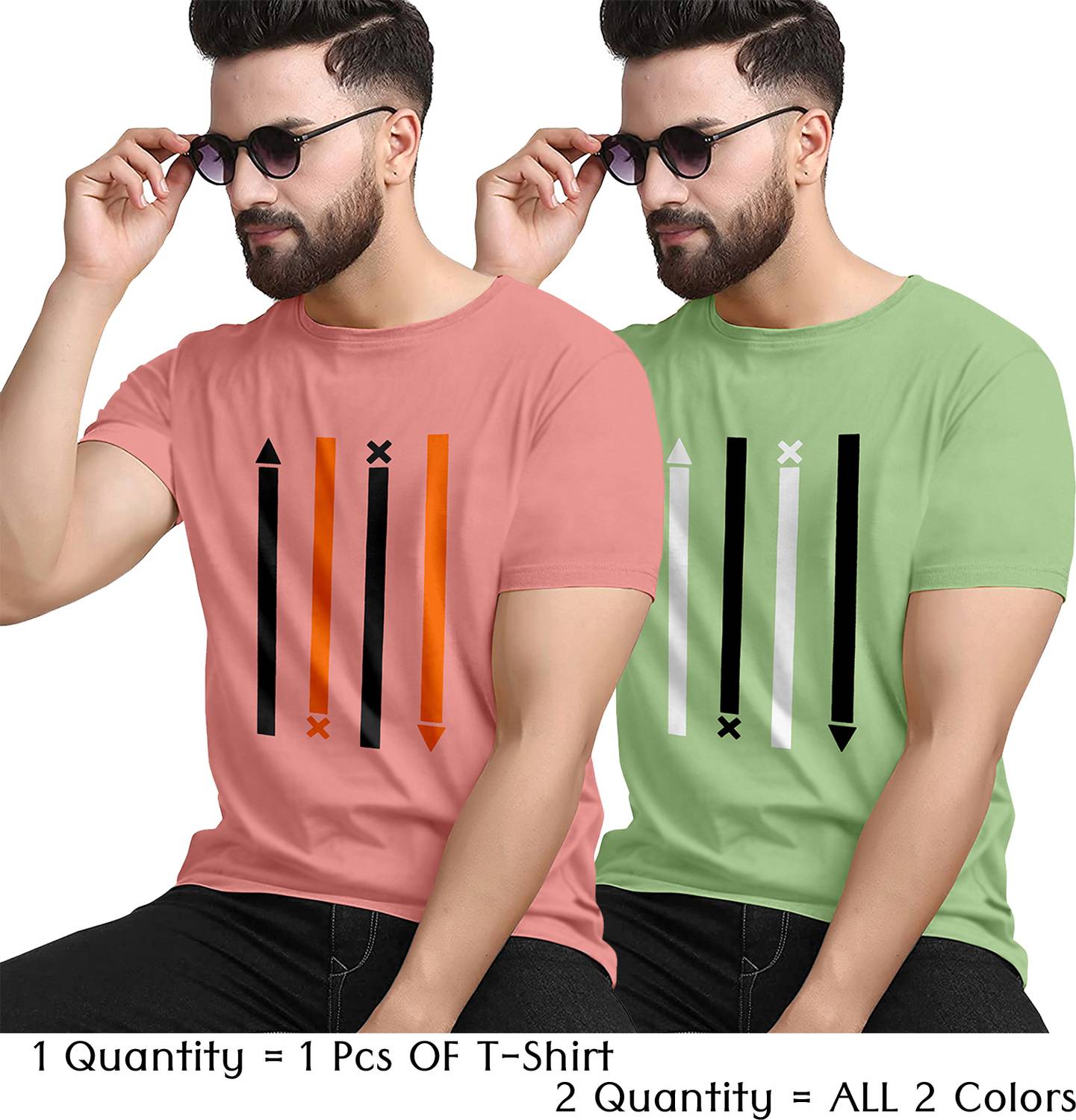 KAJARU Men Printed Round Neck Polyester Pink, Green T-Shirt